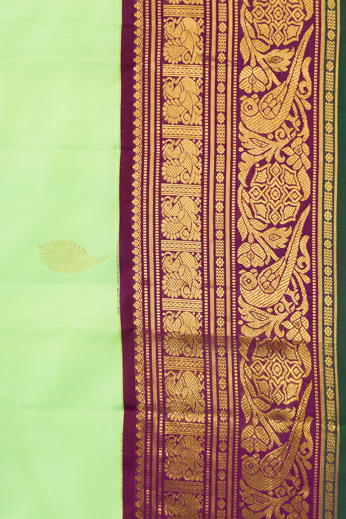 Border image of Parrot Green Dual Tone Kanjivaram Silk Saree with Zari Butta on the body and Zari Border. 