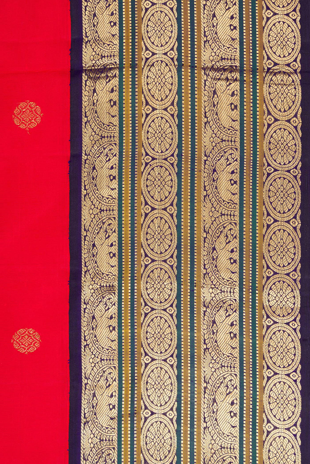 Border image of Red Dual Tone Kanjivaram Silk Saree with Zari Butta on the body and Zari Border. 