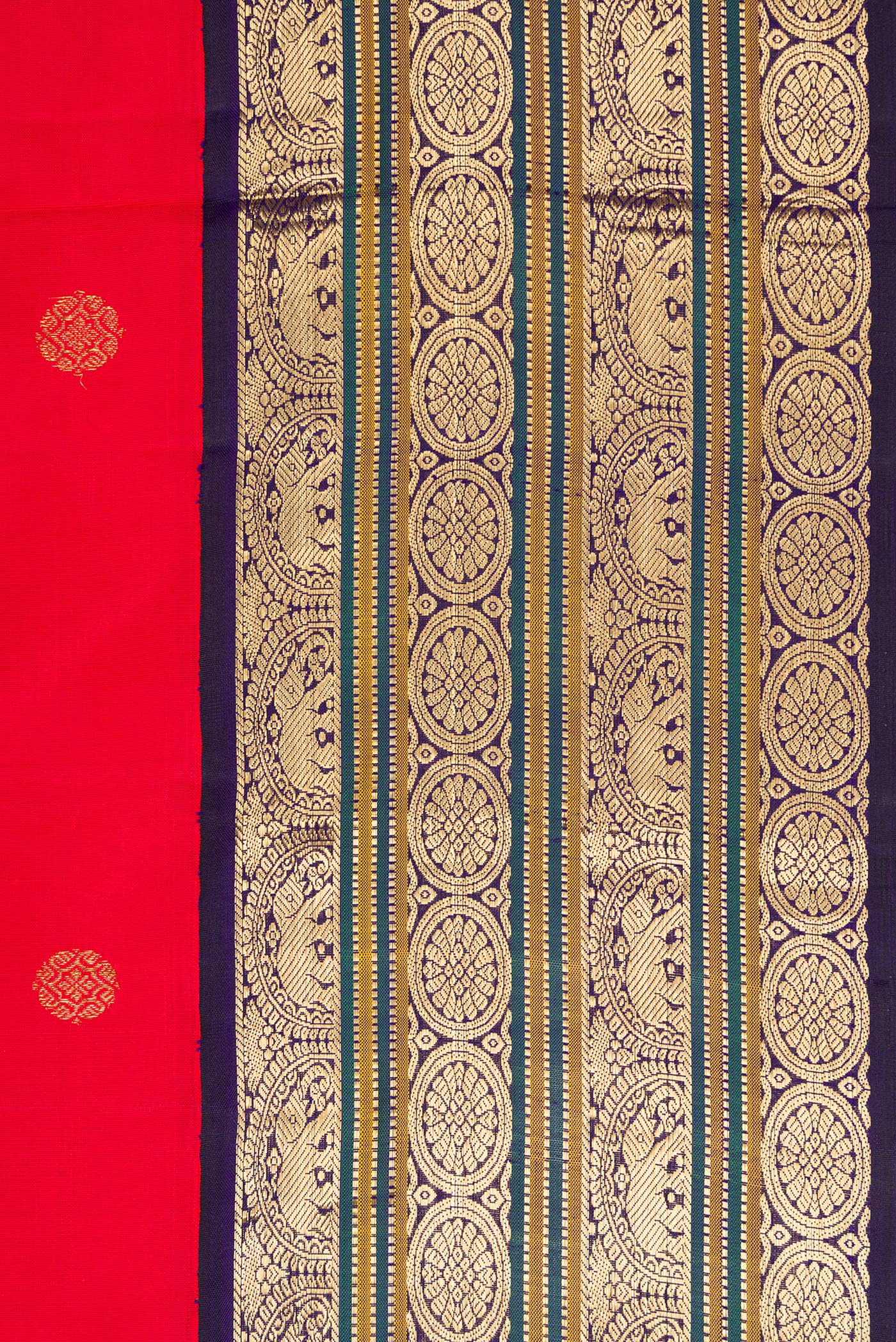Border image of Red Dual Tone Kanjivaram Silk Saree with Zari Butta on the body and Zari Border. 