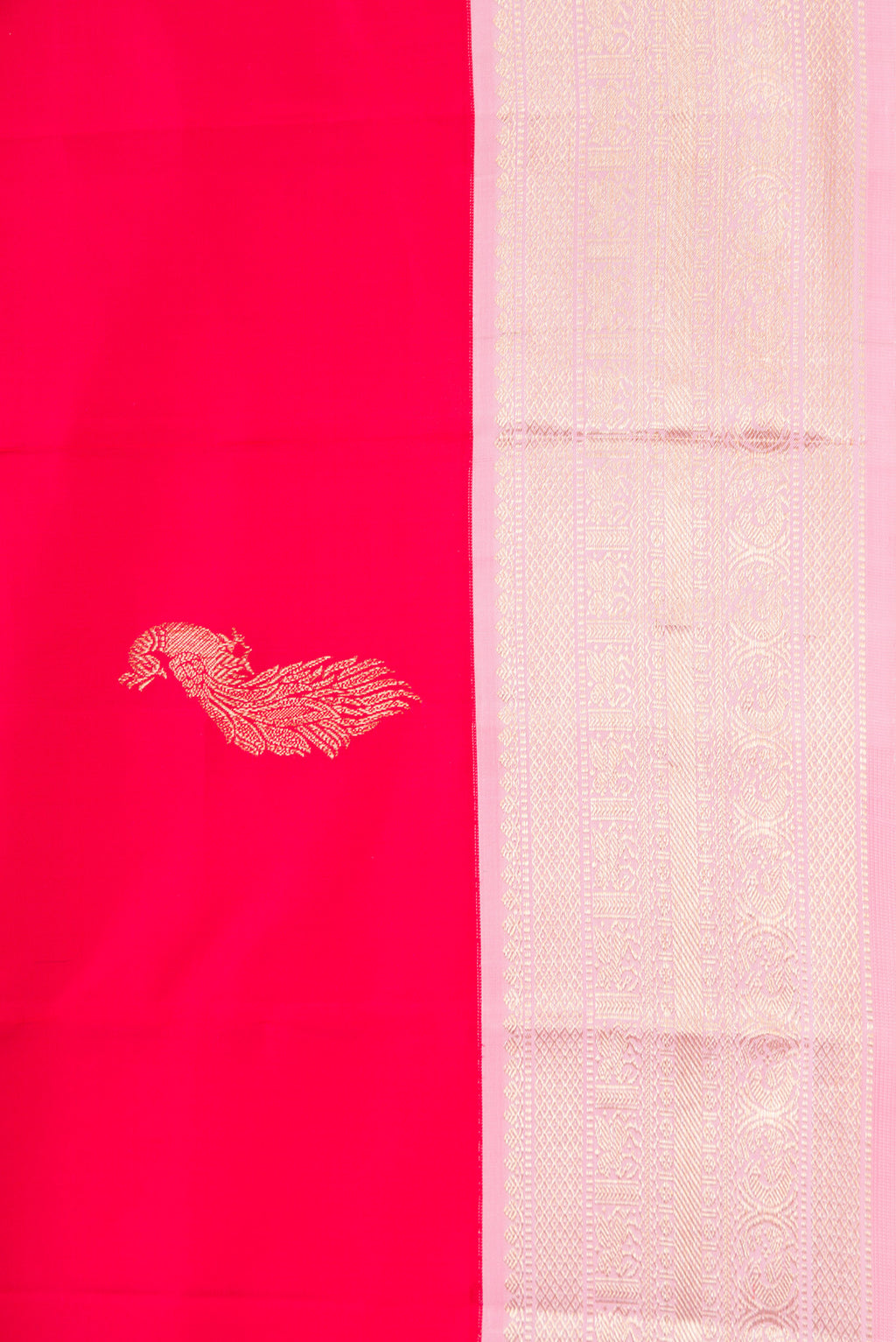 Border image of Red Dual Tone Kanjivaram Silk Saree with Zari Butta on the body and Zari Border. 