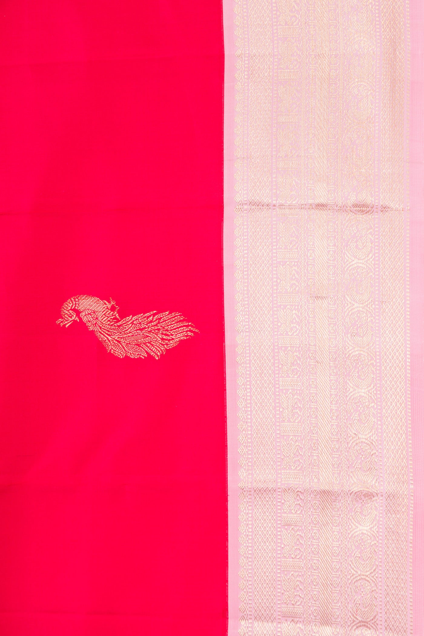 Border image of Red Dual Tone Kanjivaram Silk Saree with Zari Butta on the body and Zari Border. 