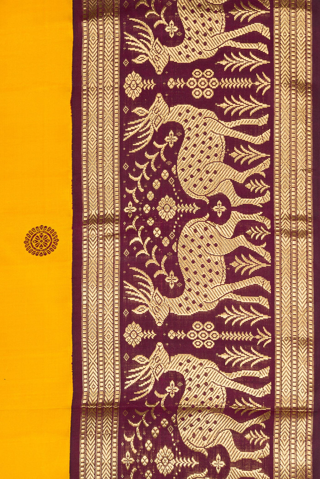 Border image of Mustard Dual Tone Kanjivaram Silk Saree with Thread Butta on the body and Fancy Border. 
