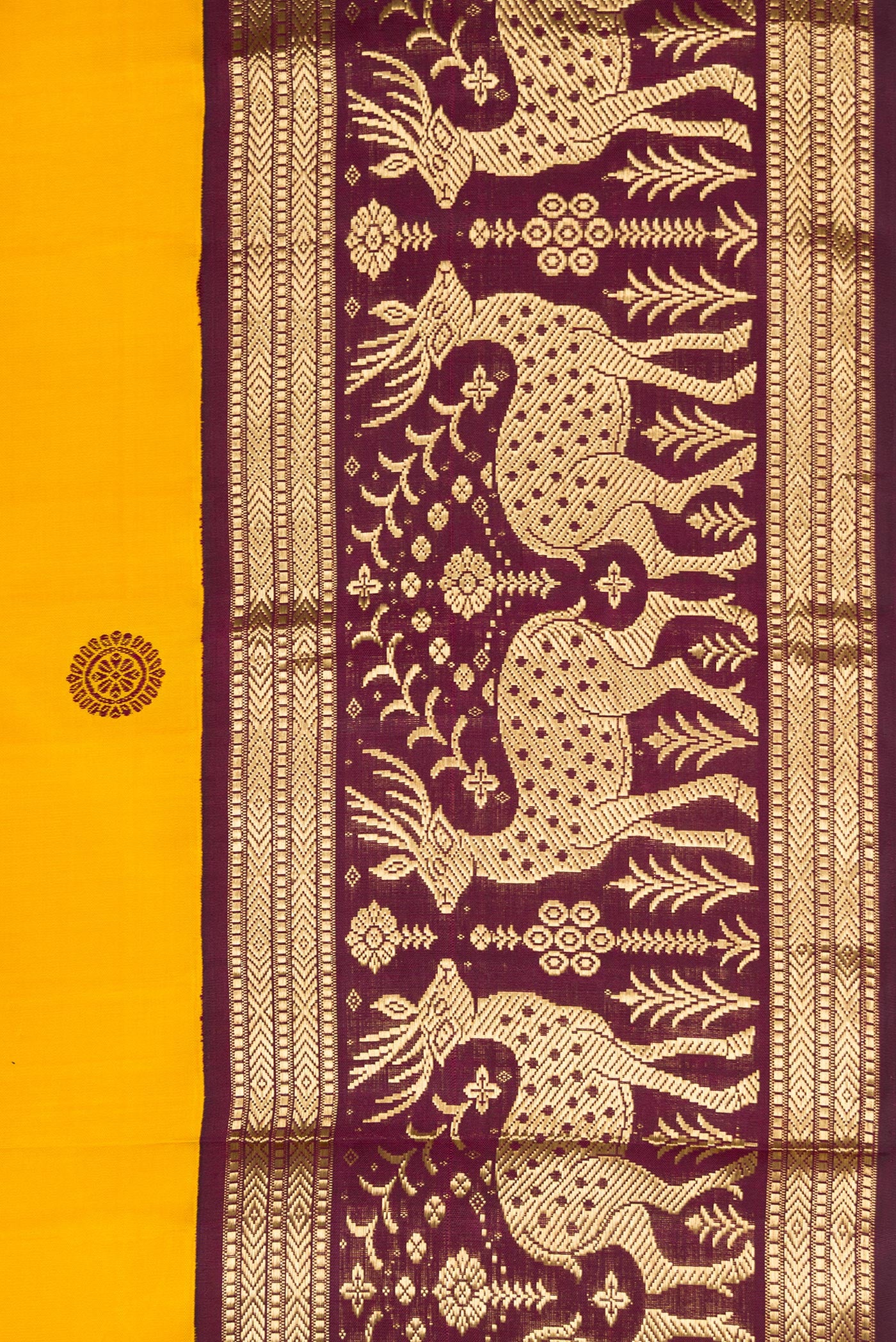 Border image of Mustard Dual Tone Kanjivaram Silk Saree with Thread Butta on the body and Fancy Border. 