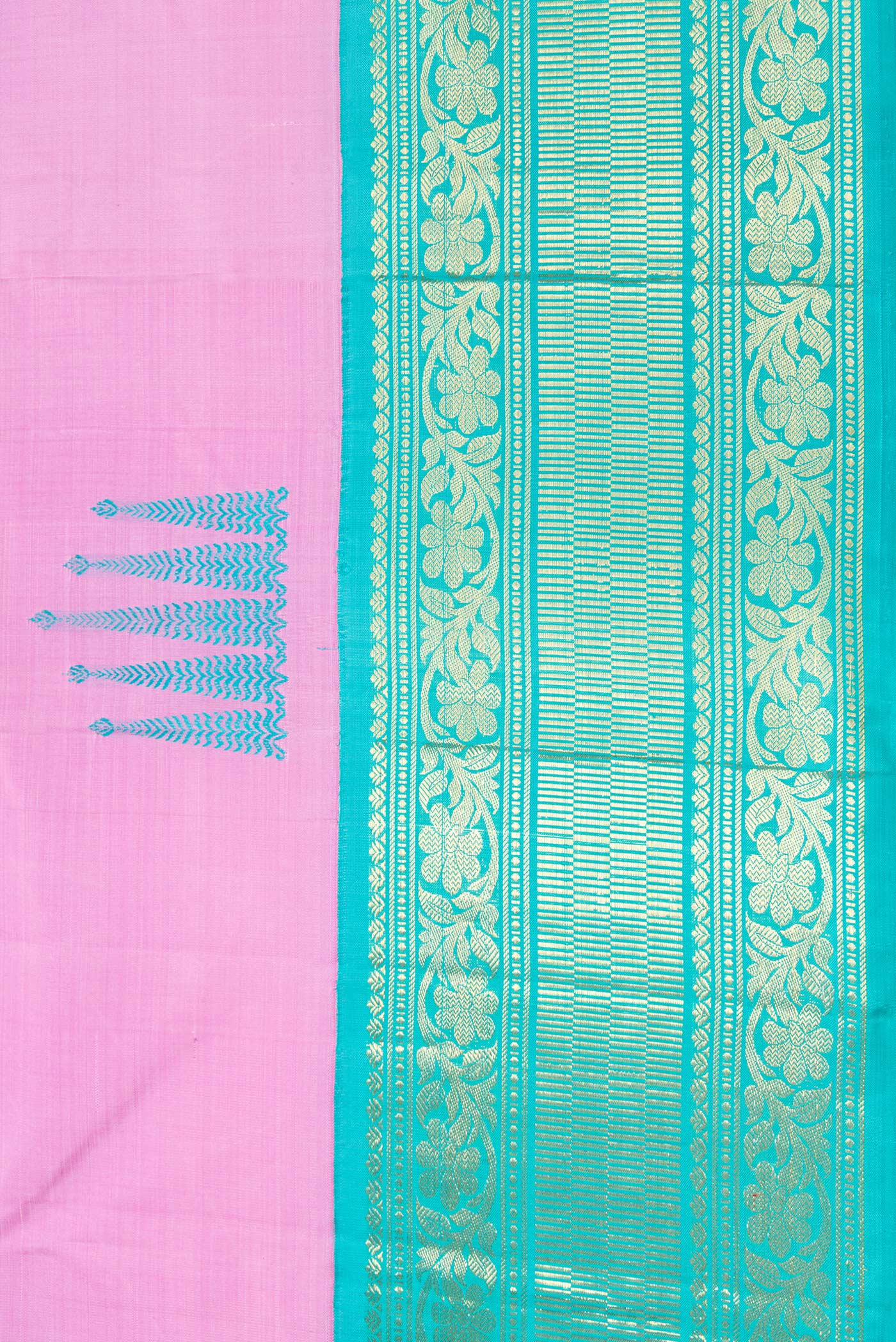 Border image of Pure Silk Pure Zari Pink Dual Tone Kanjivaram Saree with Thread Butta on the body and Zari Border. 