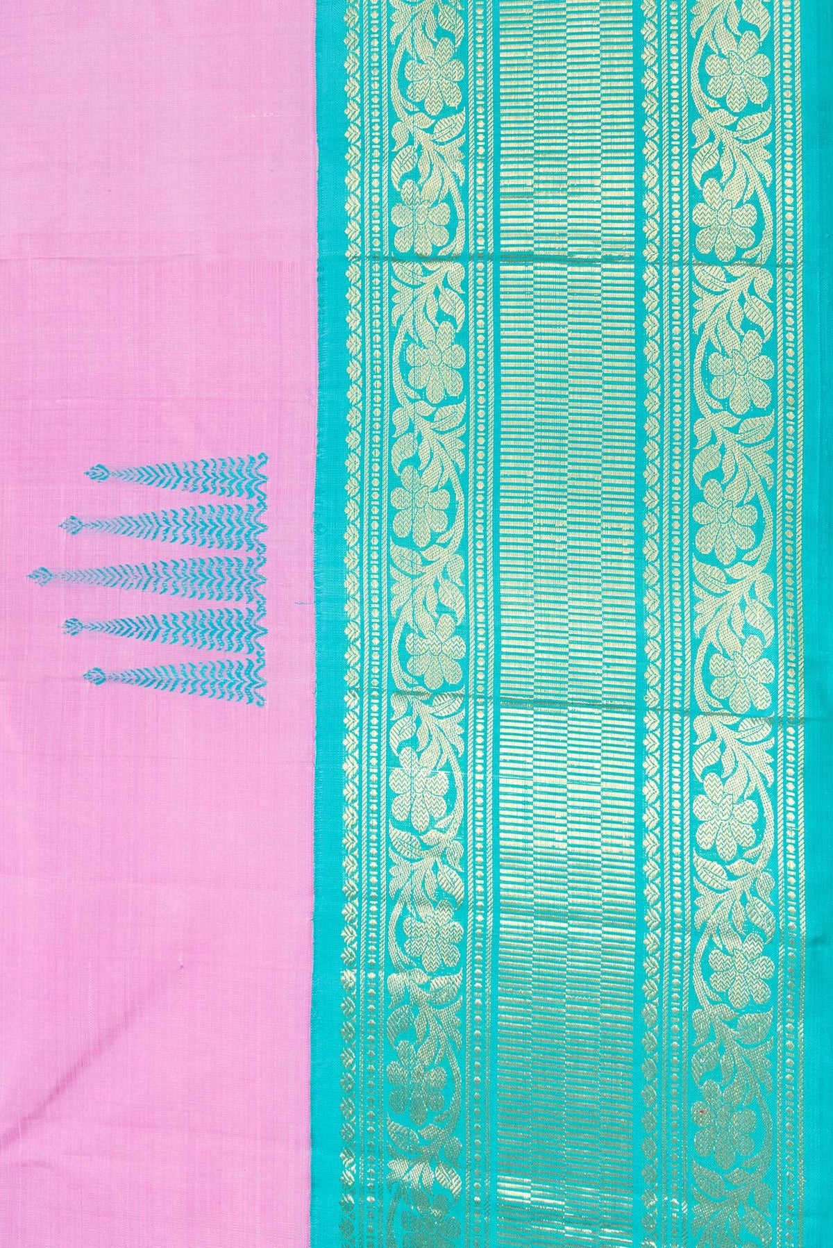 Border image of Pure Silk Pure Zari Pink Dual Tone Kanjivaram Saree with Thread Butta on the body and Zari Border. 