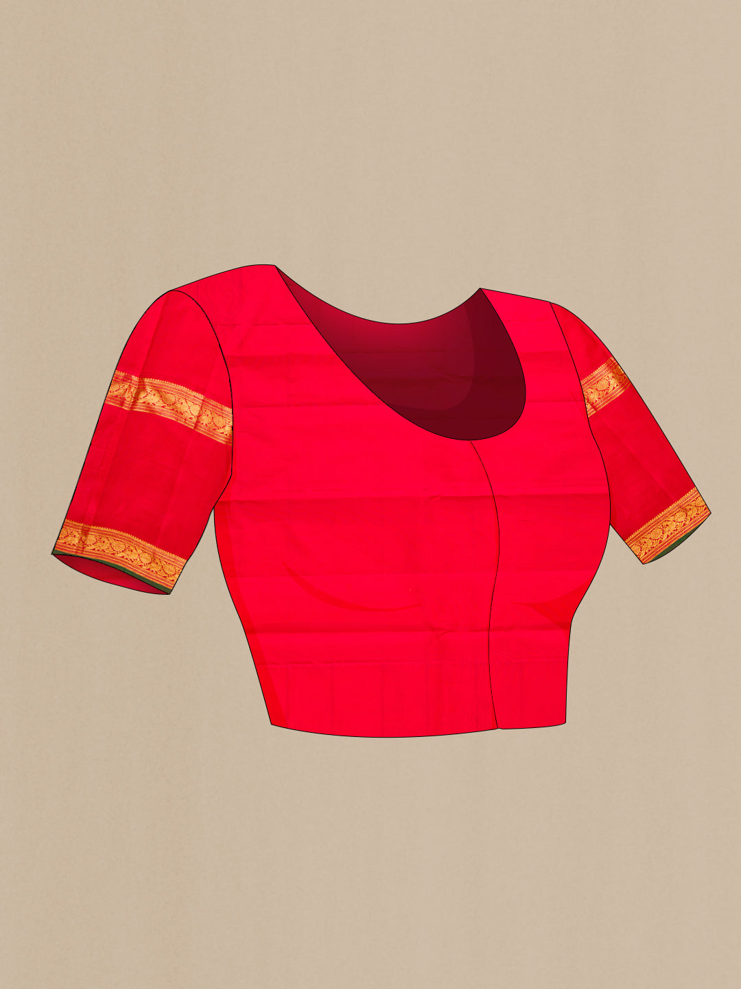 Close up image of the blouse of Pink Dual Tone Kanchipuram Silk Saree with Checked design on the body and Zari Border. 