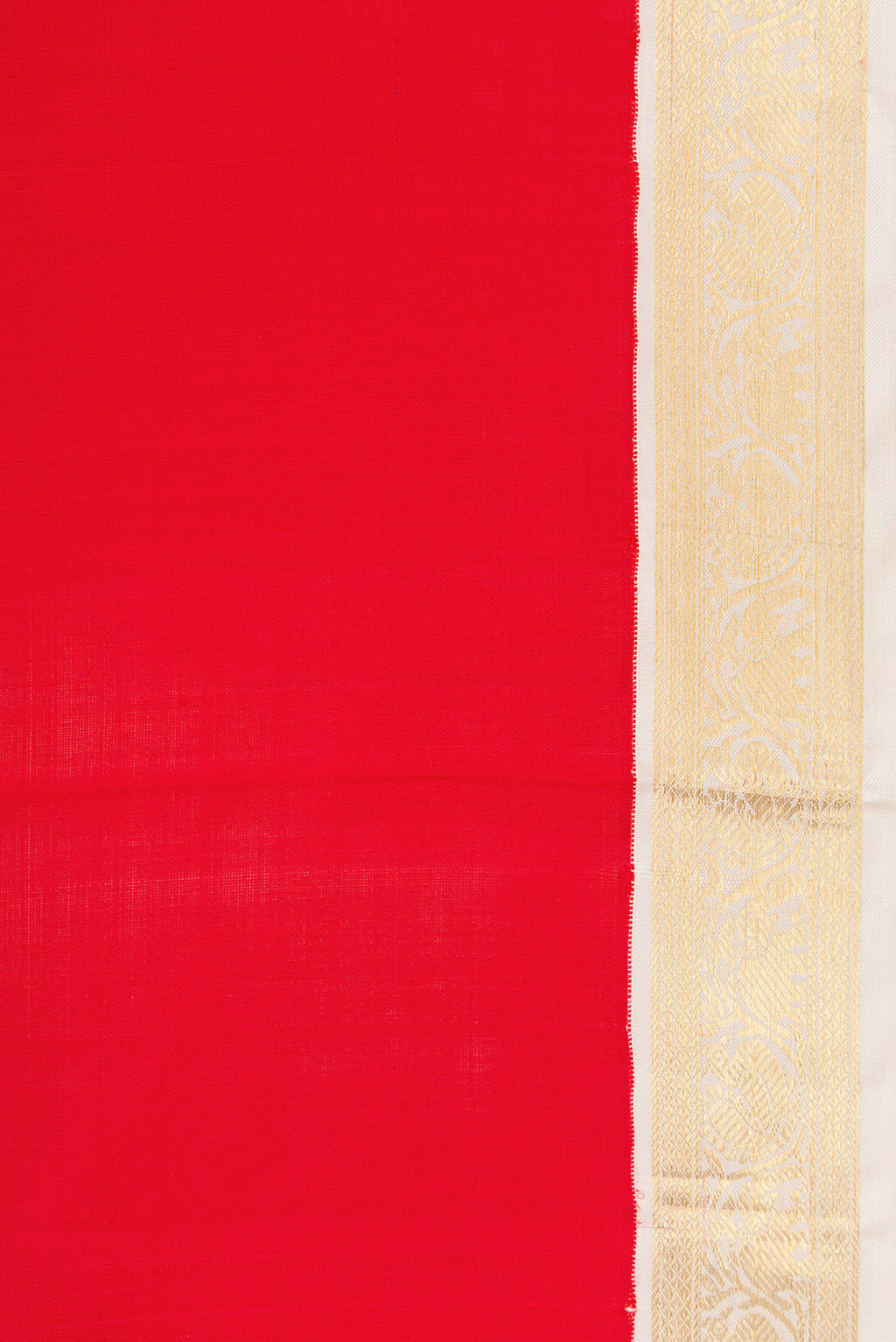 Border image of Red Dual Tone Kanjivaram Silk Saree with Plain Body and Zari Border. 
