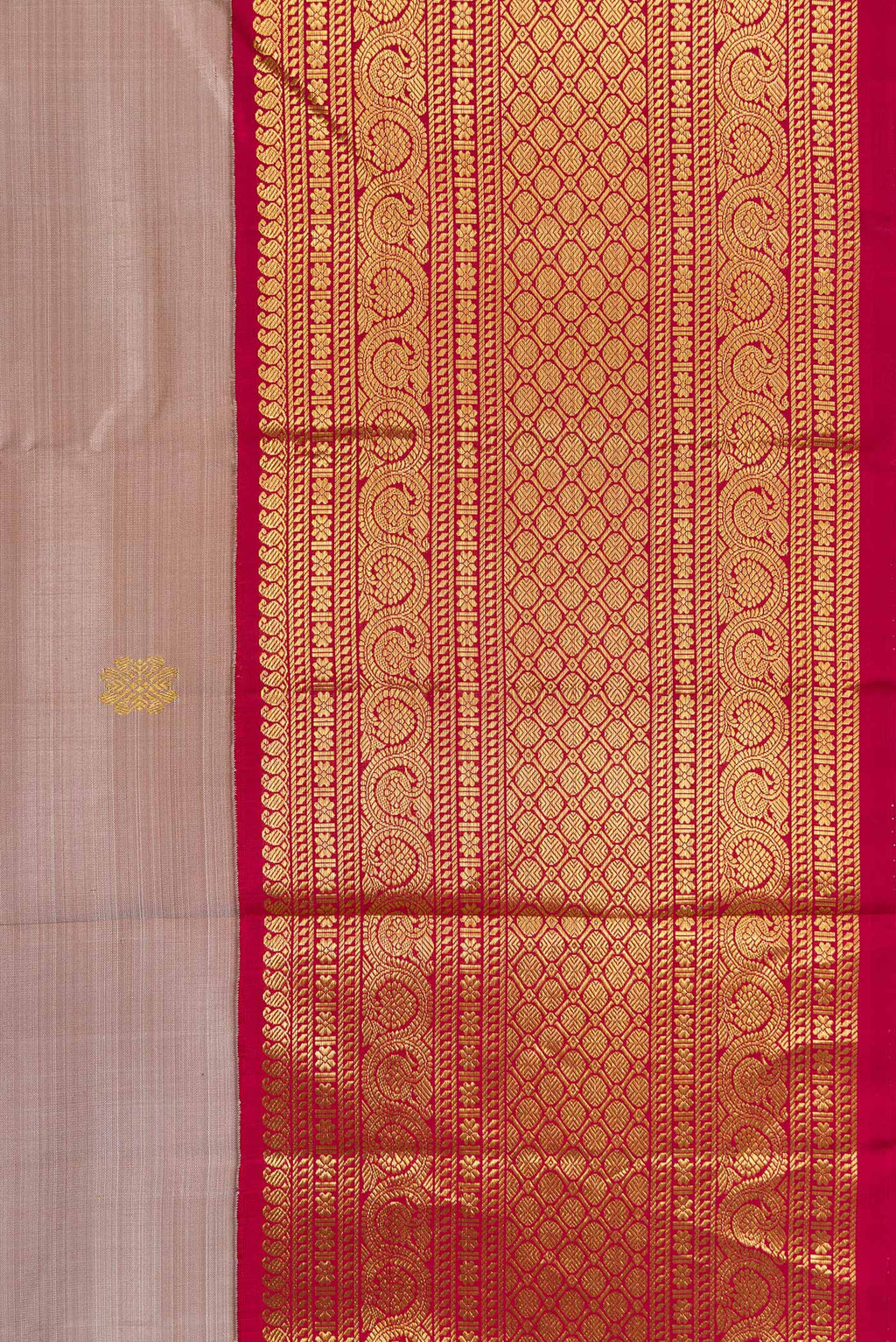 Border image of Dark Beige Dual Tone Kanjivaram Silk Saree with Zari Butta on the body and Zari Border. 