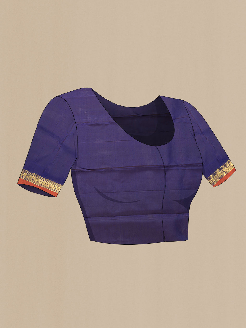 Close up image of the blouse of Magenta Dual Tone Kanjivaram Silk Saree with Plain Body and Zari Border. 