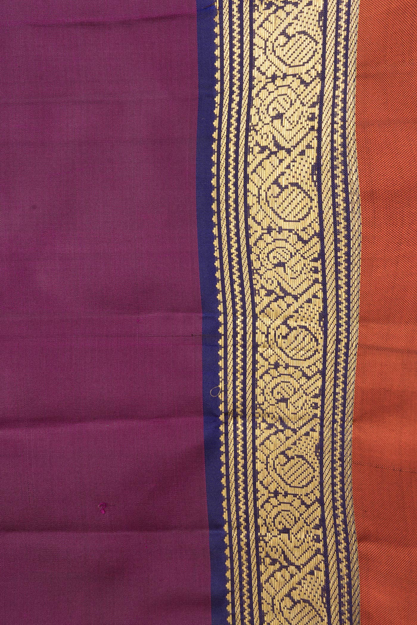Border image of Magenta Dual Tone Kanjivaram Silk Saree with Plain Body and Zari Border. 