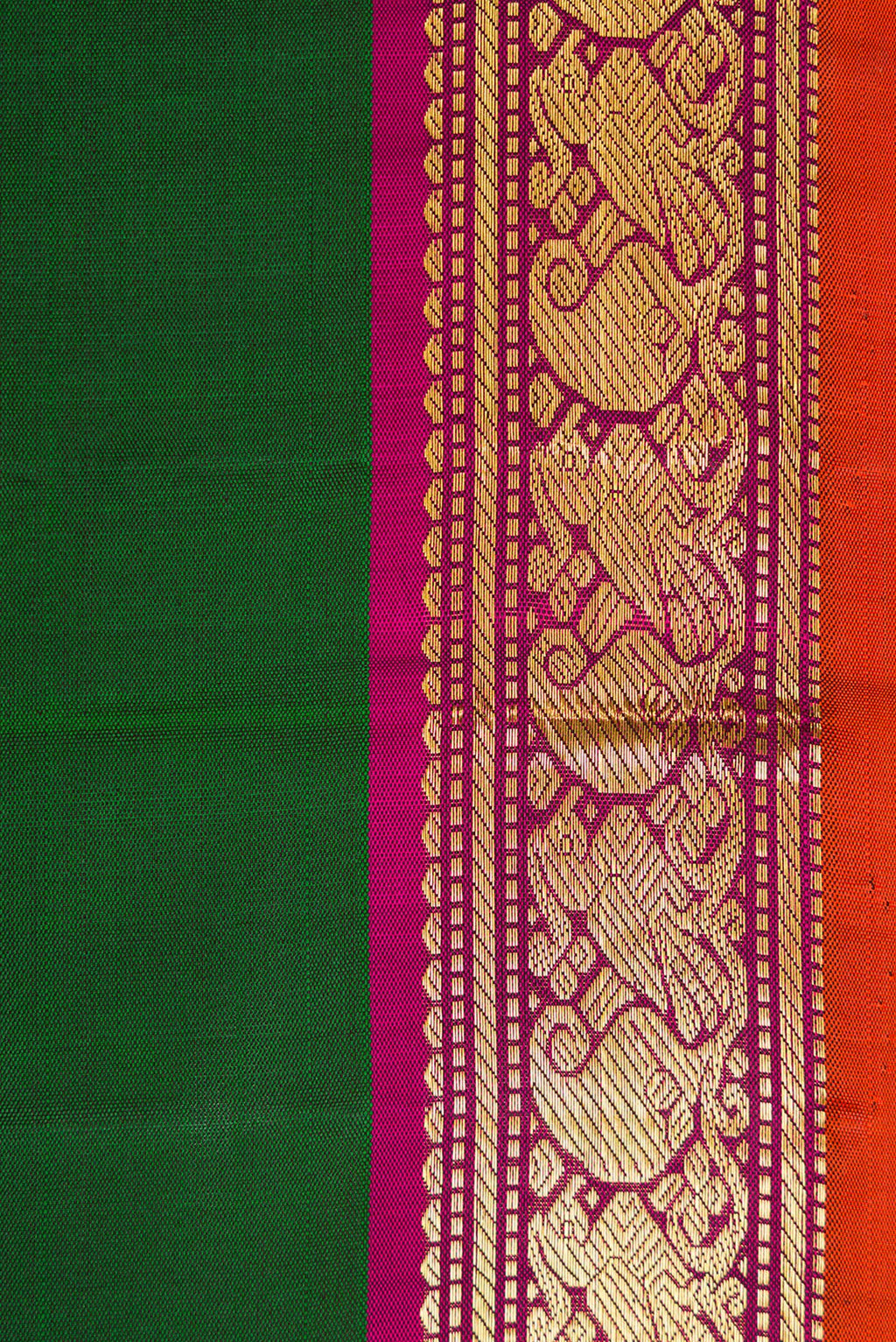 Border image of Bottle Green Dual Tone Kanjivaram Silk Saree with Plain Body and Zari Border. 