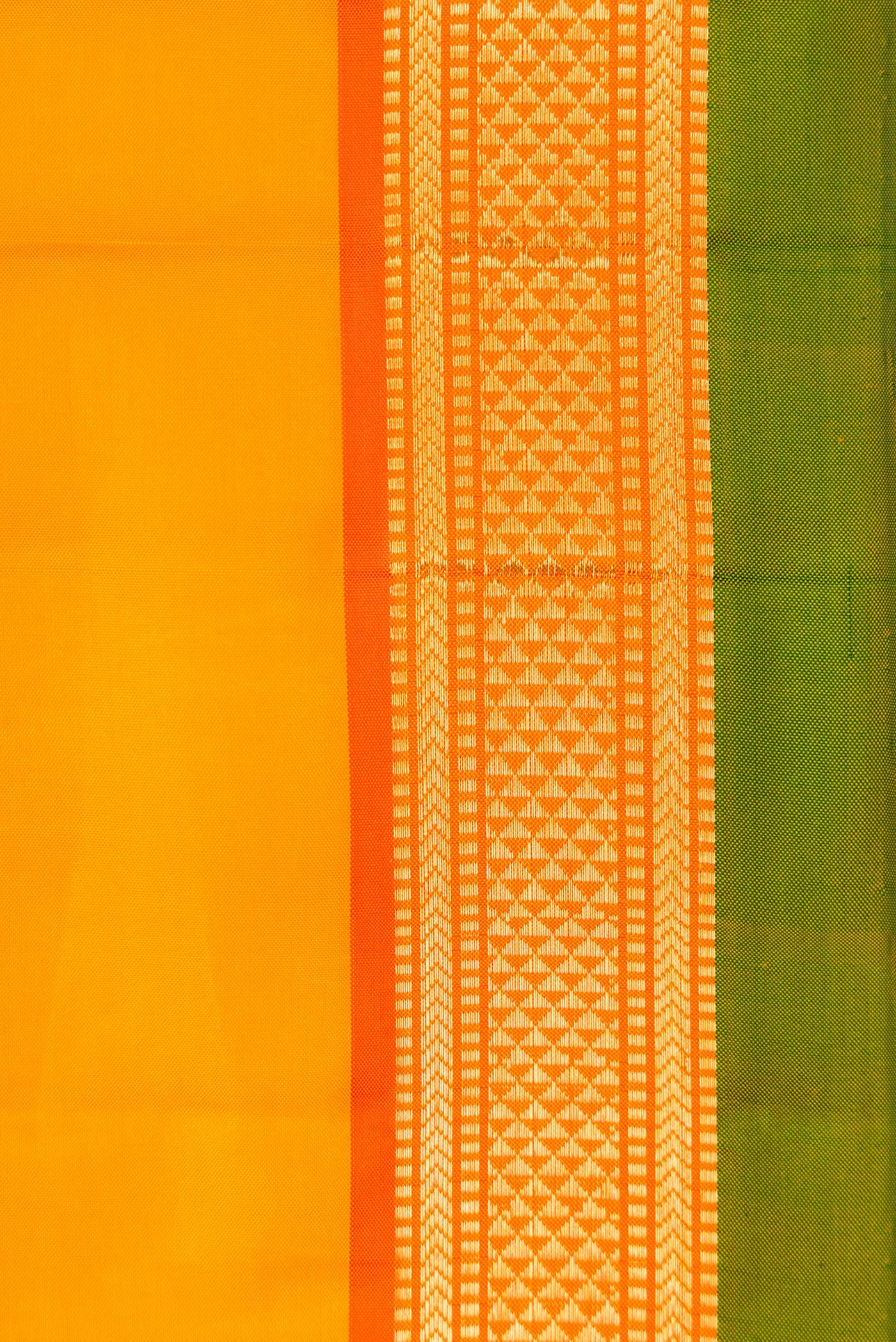 Border image of Yellow Dual Tone Kanjivaram Silk Saree with Plain Body and Zari Border. 