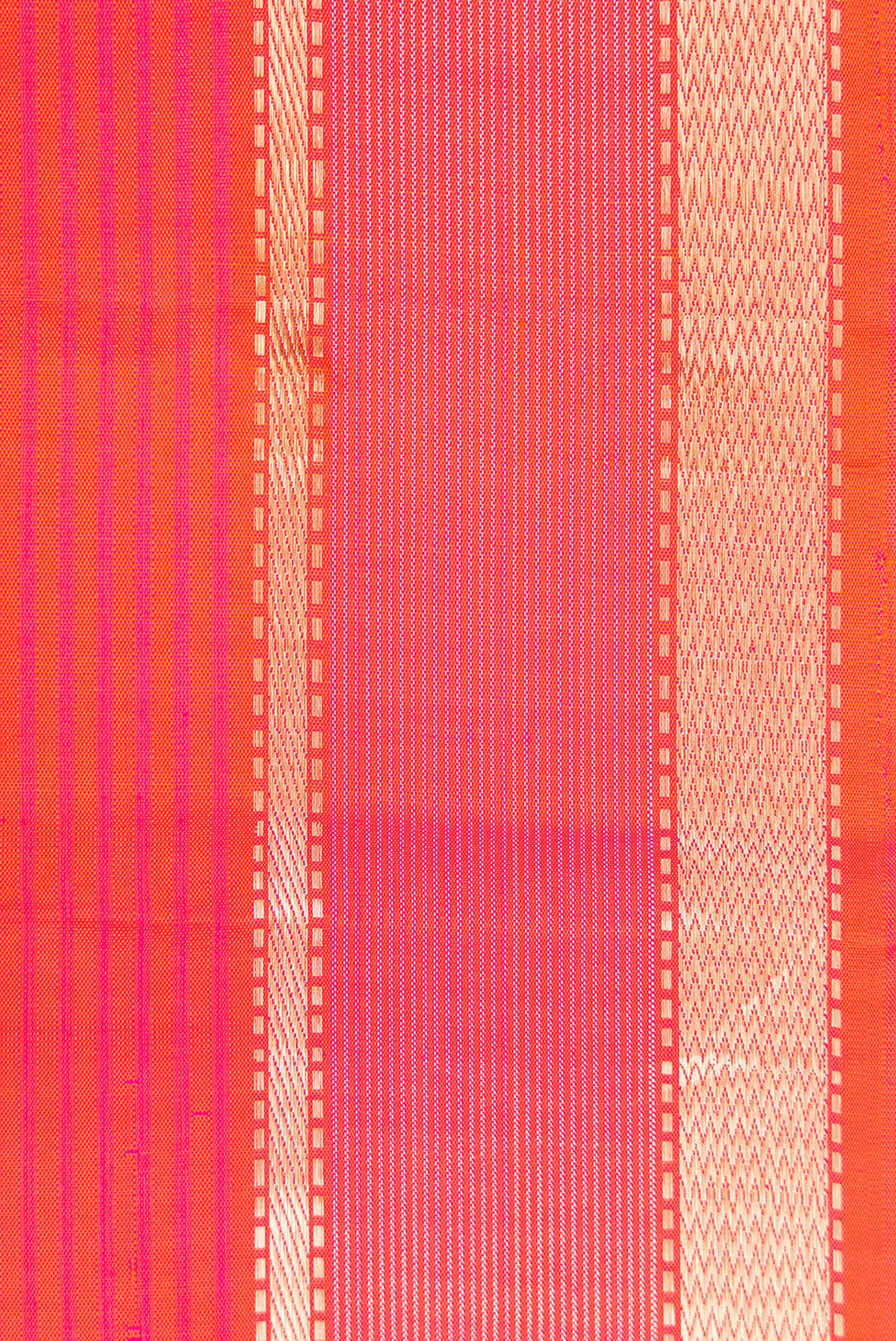 Border image of Coral Dual Tone Kanjivaram Silk Saree with Stripes on the body and Zari Border. 