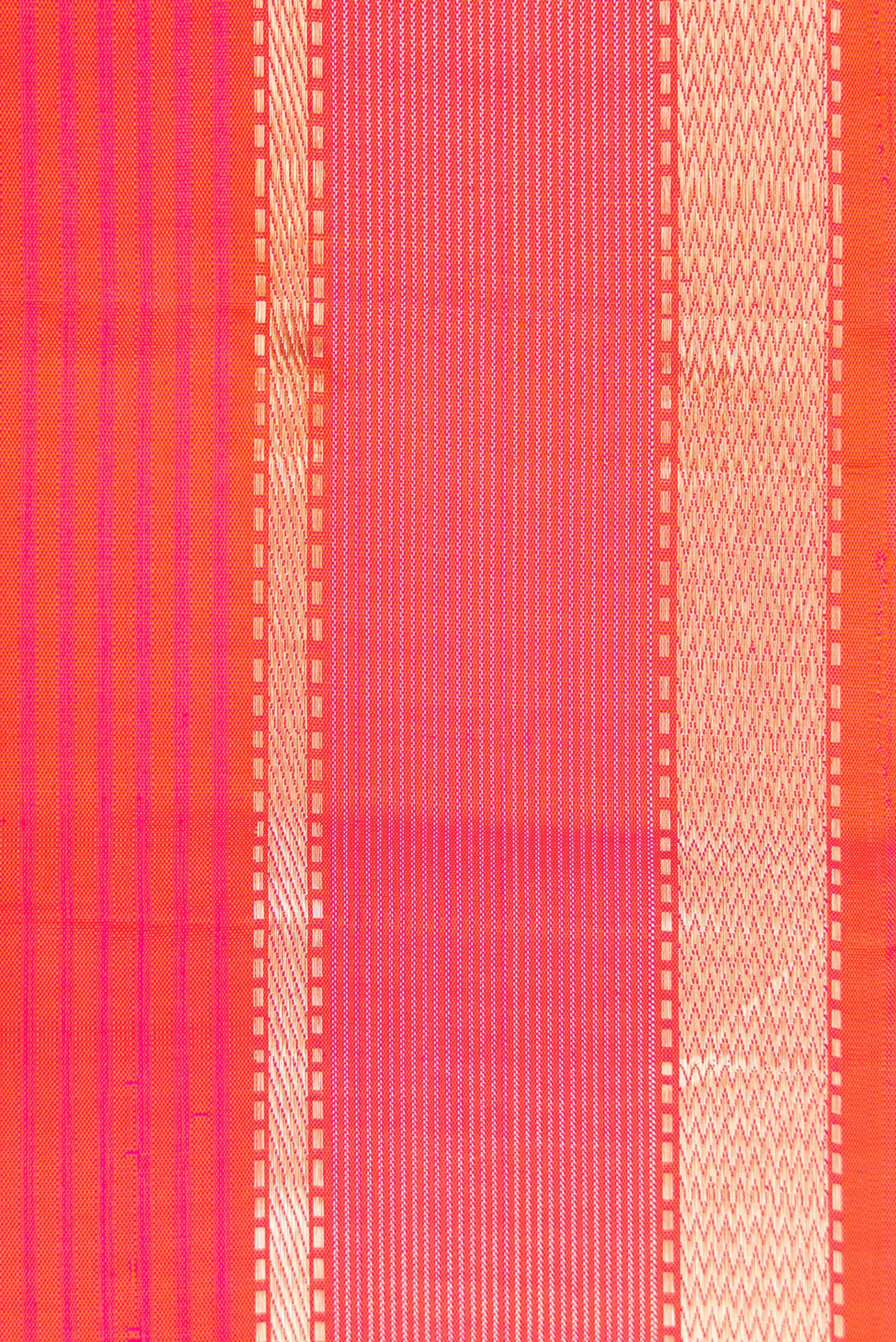 Border image of Coral Dual Tone Kanjivaram Silk Saree with Stripes on the body and Zari Border. 