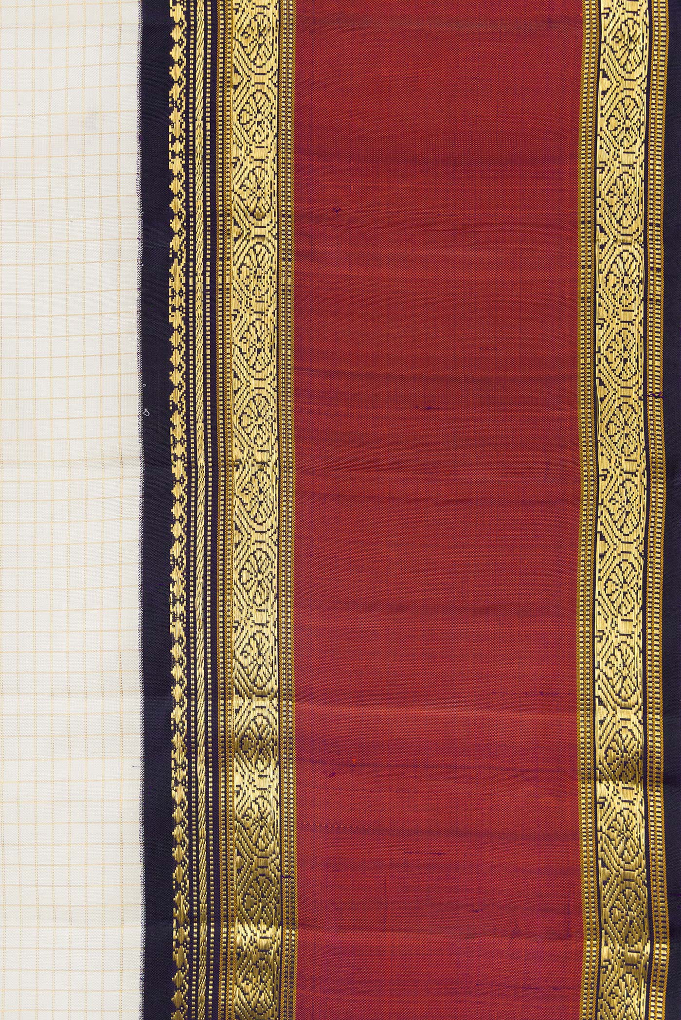 Border image of Off White Dual Tone Kanjivaram Silk Saree with Checked design on the body and Zari Border. 
