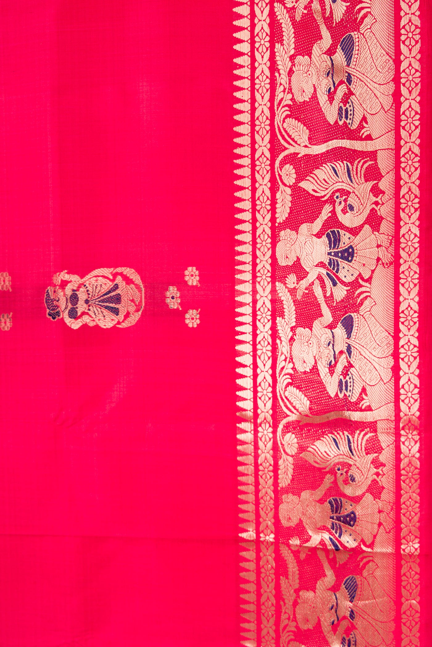 Border image of Pink Dual Tone Baluchari Silk Saree with Zari And Thread Butta on the body and Zari Border. 