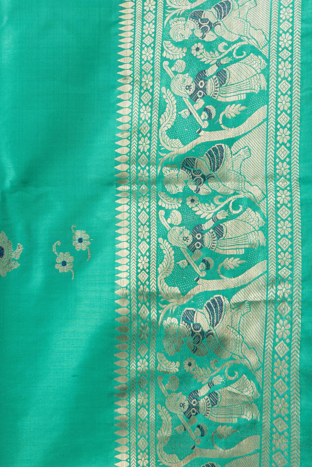 Border image of Sea Green Dual Tone Baluchari Silk Saree with Zari And Thread Butta on the body and Fancy Border. 
