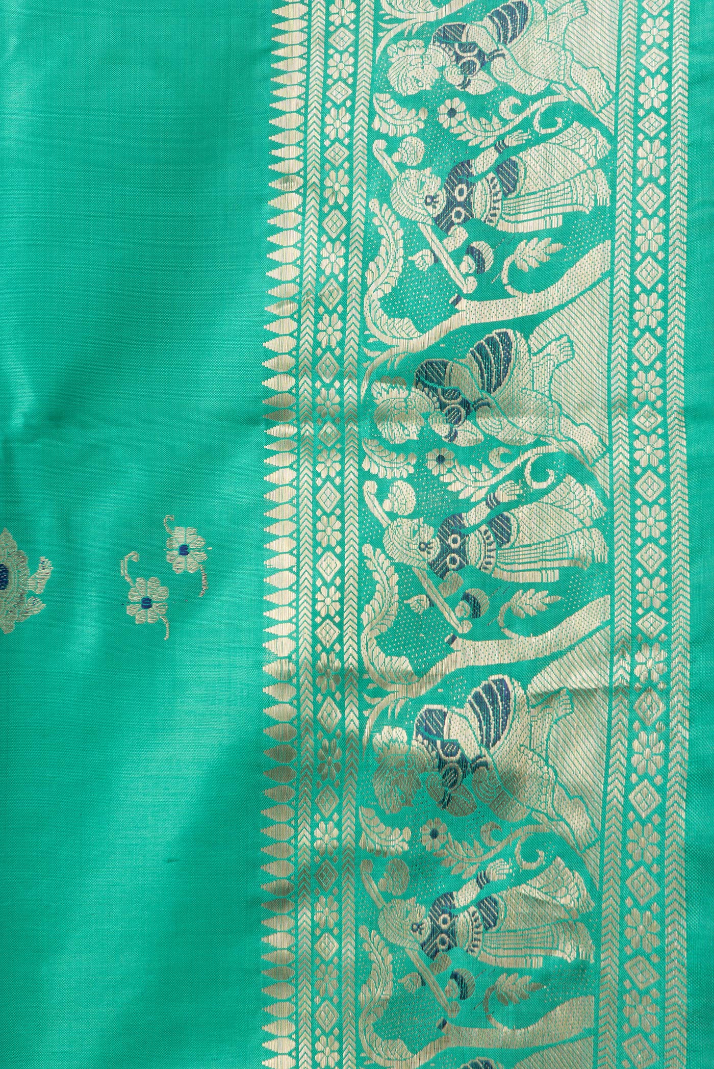 Border image of Sea Green Dual Tone Baluchari Silk Saree with Zari And Thread Butta on the body and Fancy Border. 