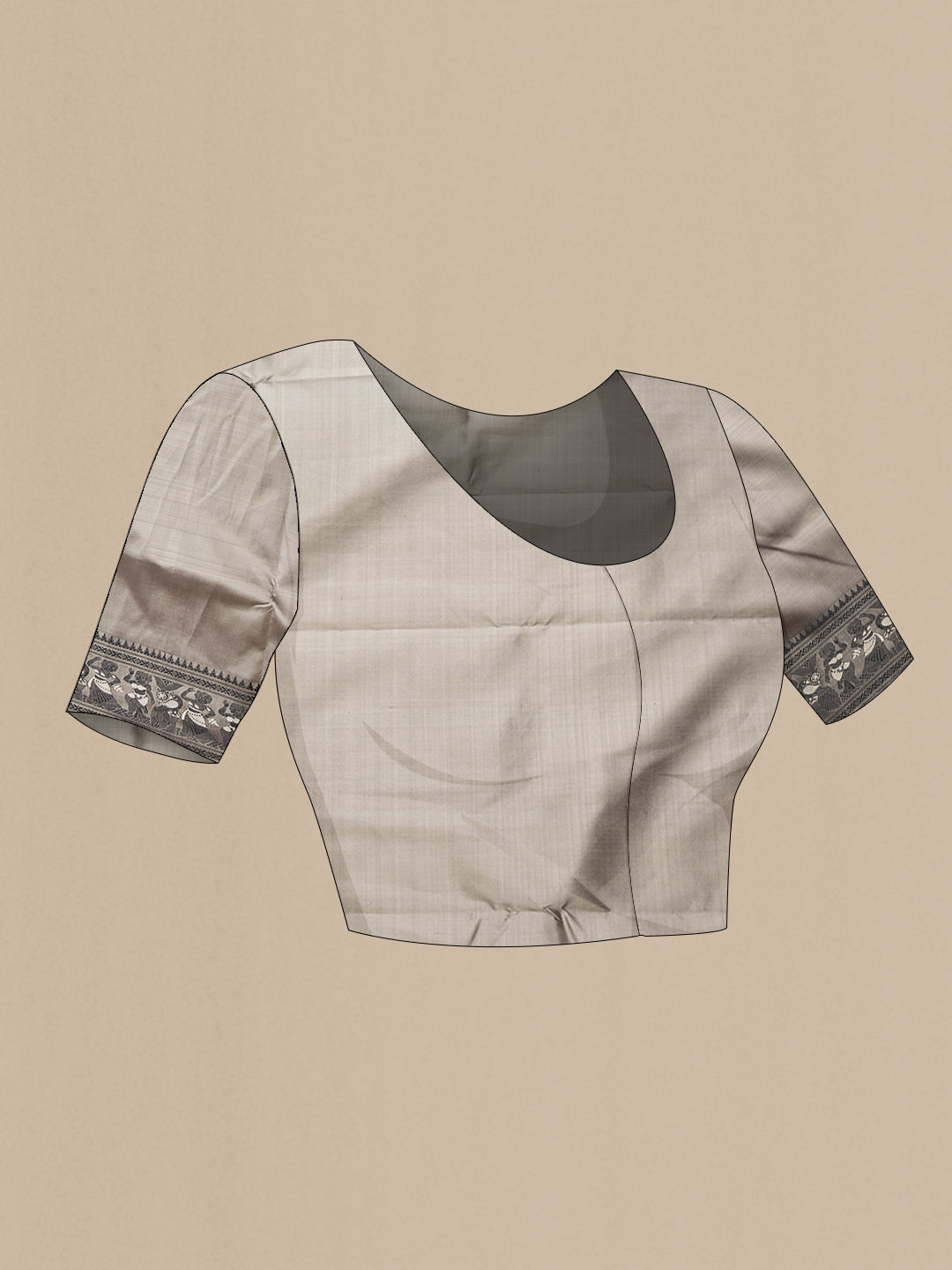 Close up image of the blouse of Grey Dual Tone Baluchari Silk Saree with Thread Butta on the body and Fancy Border. 