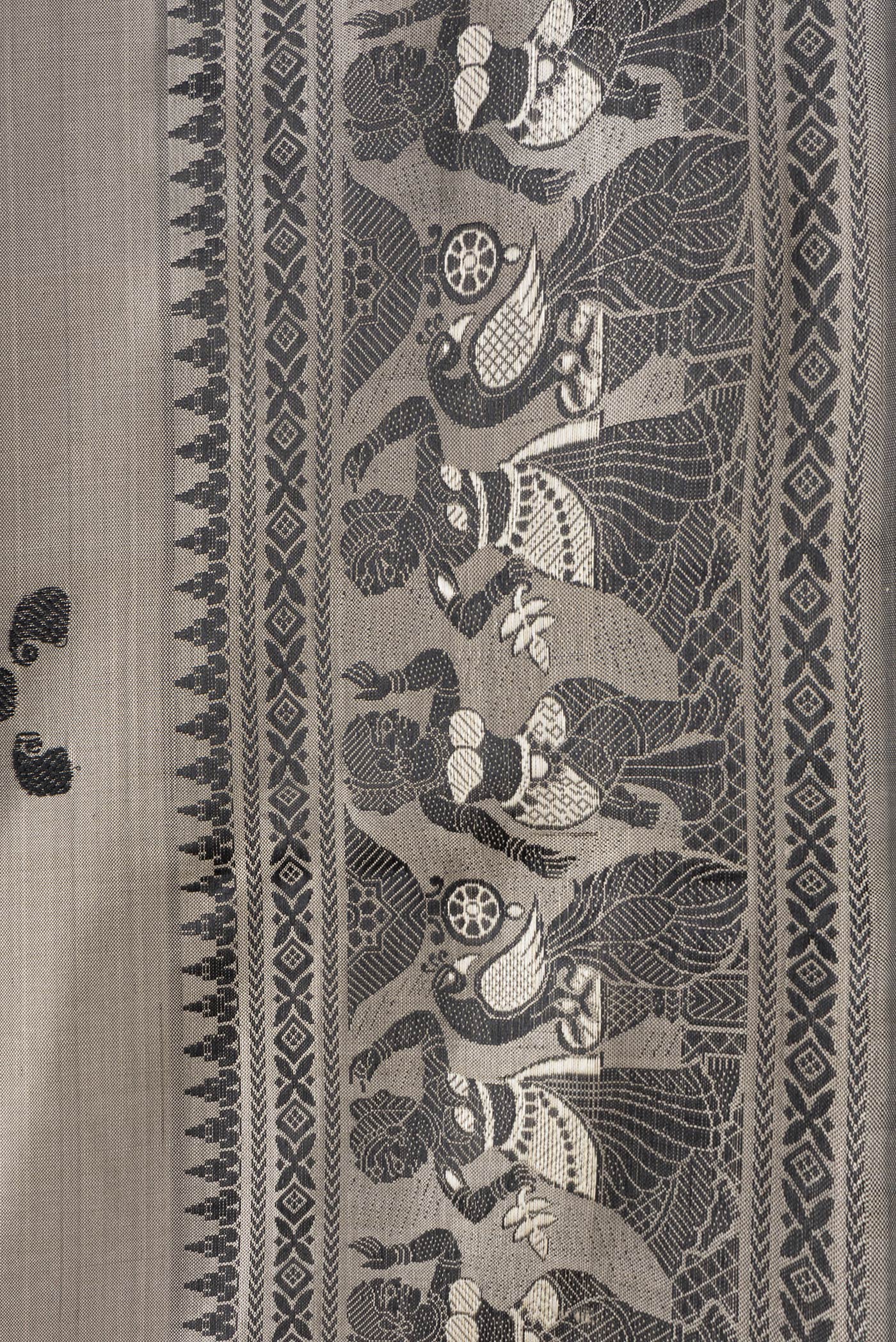 Border image of Grey Dual Tone Baluchari Silk Saree with Thread Butta on the body and Fancy Border. 