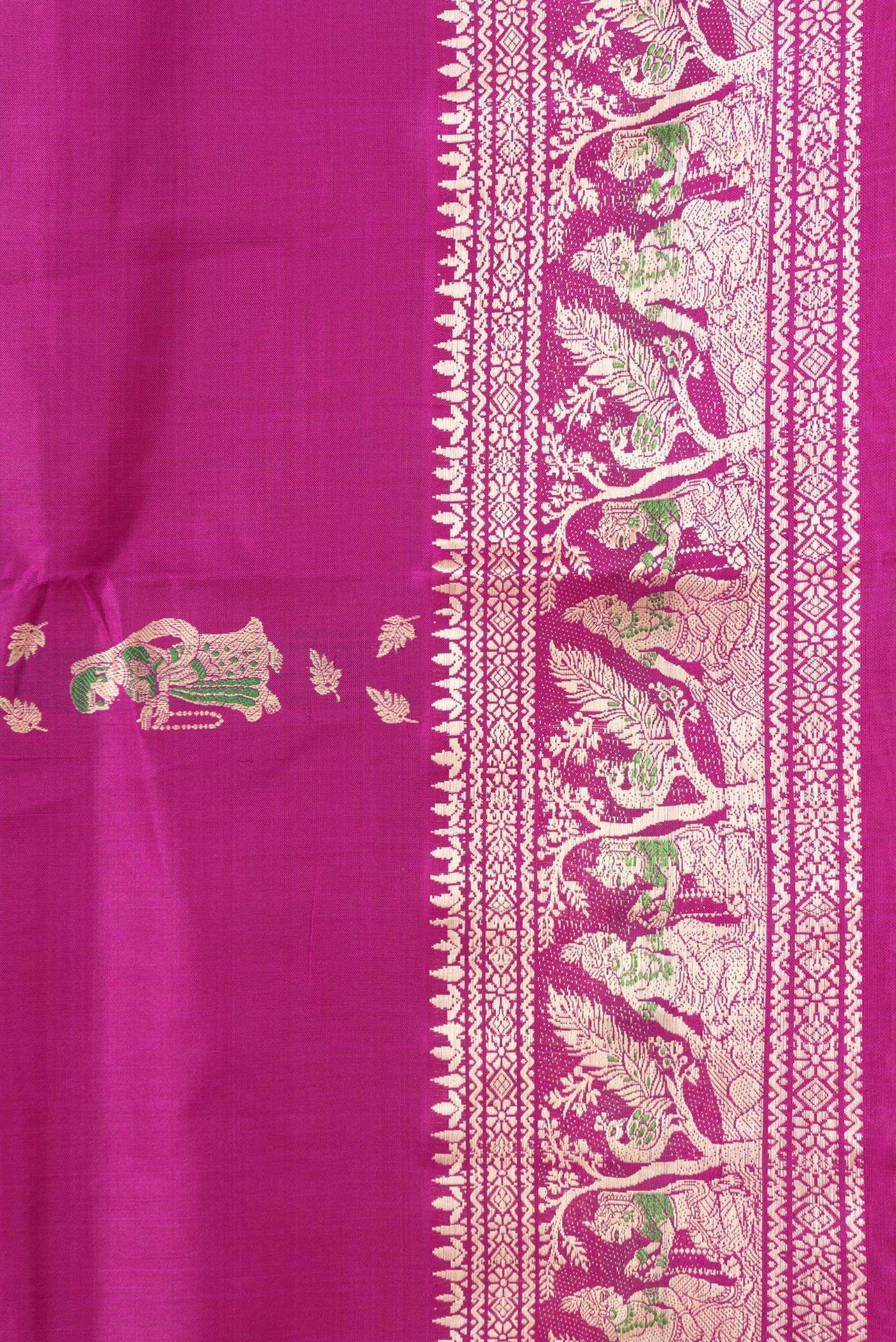 Border image of Magenta Dual Tone Baluchari Silk Saree with Thread Butta on the body and Fancy Border. 