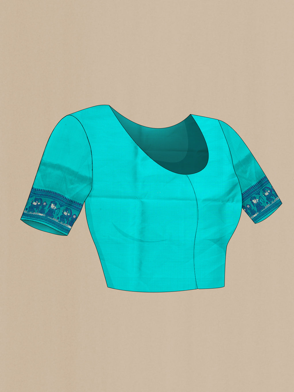 Close up image of the blouse of Sky Blue Dual Tone Baluchari Silk Saree with Thread Butta on the body and Thread Border. 