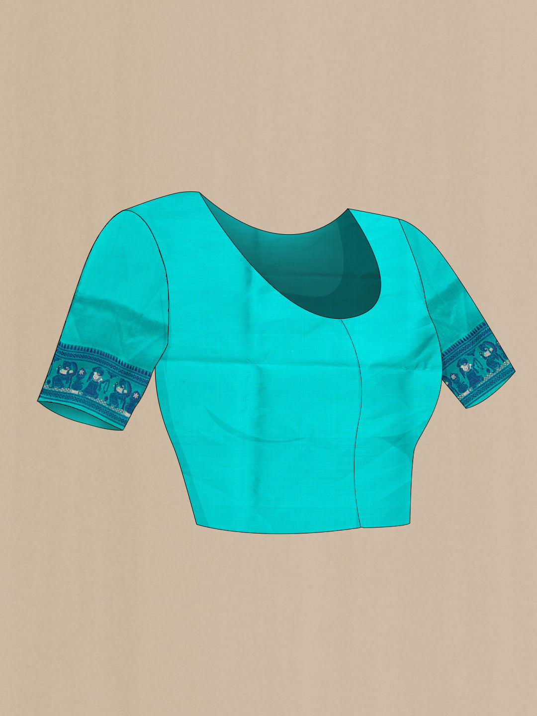 Close up image of the blouse of Sky Blue Dual Tone Baluchari Silk Saree with Thread Butta on the body and Thread Border. 
