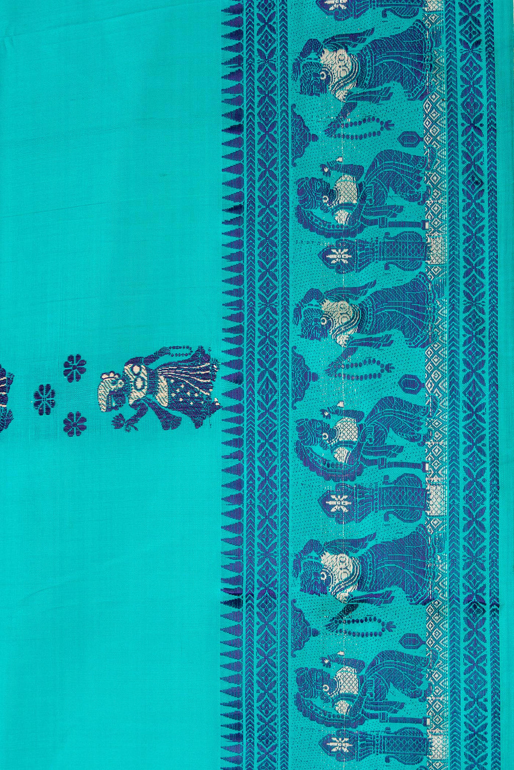 Border image of Sky Blue Dual Tone Baluchari Silk Saree with Thread Butta on the body and Thread Border. 