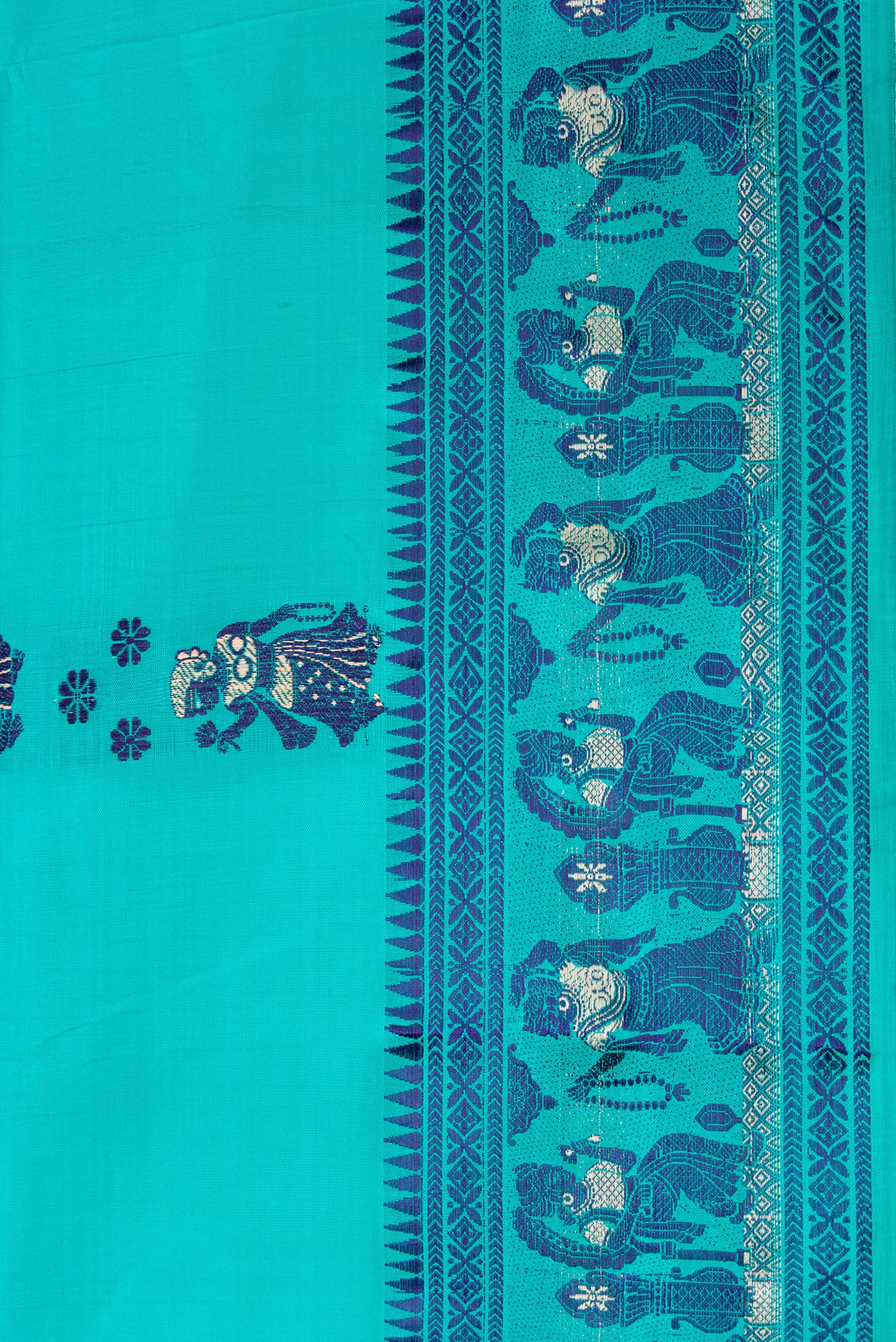 Border image of Sky Blue Dual Tone Baluchari Silk Saree with Thread Butta on the body and Thread Border. 