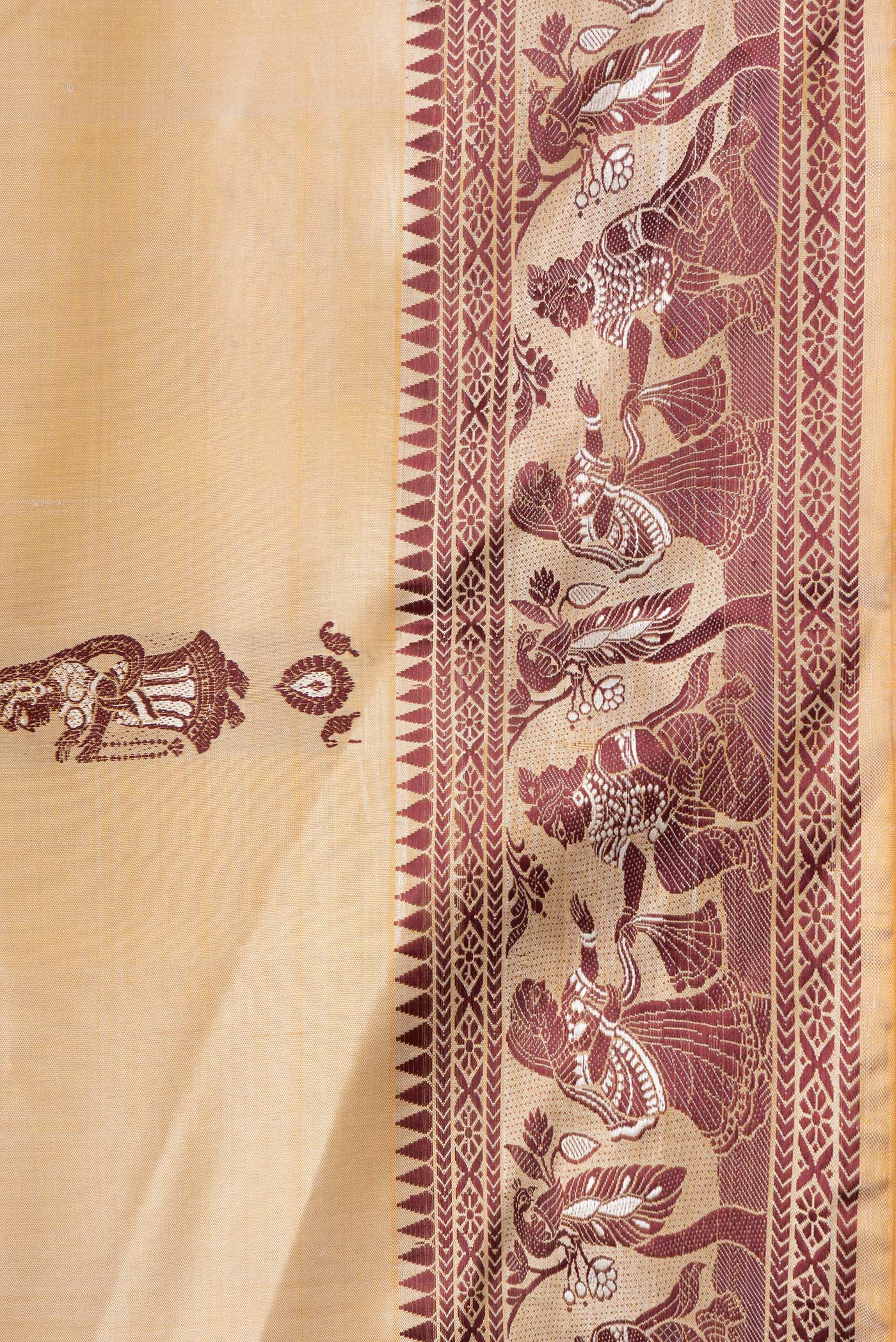 Border image of Dark Beige Dual Tone Baluchari Silk Saree with Thread Butta on the body and Thread Border. 