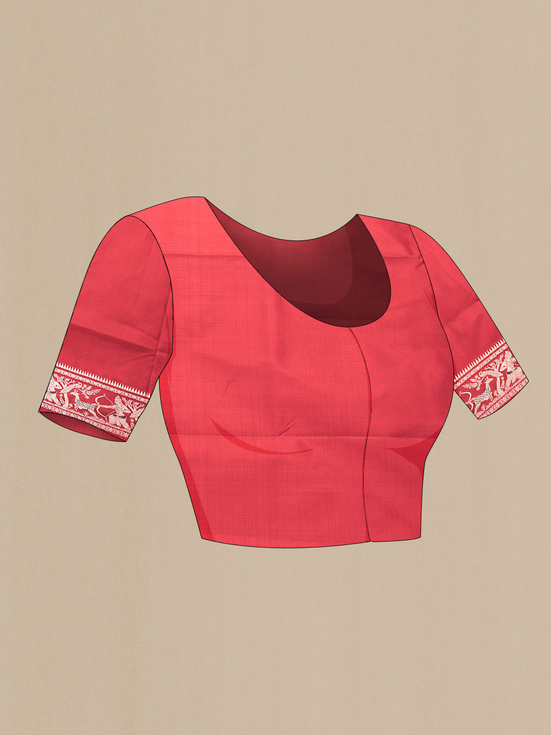Close up image of the blouse of Red Dual Tone Baluchari Silk Saree with Thread Butta on the body and Fancy Border. 