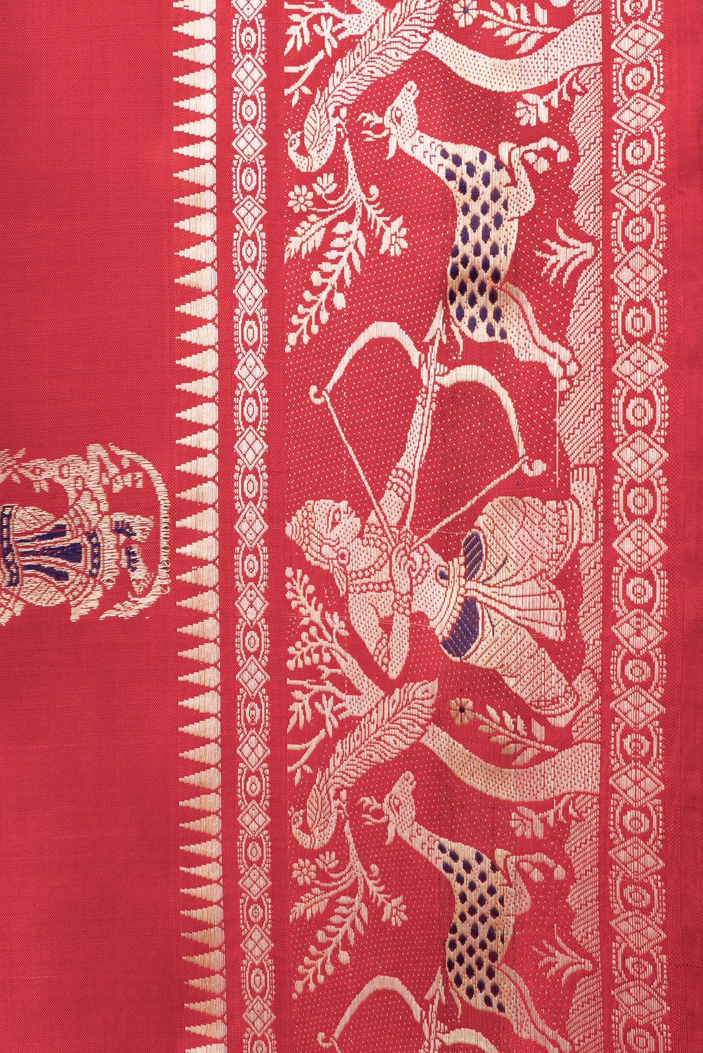 Border image of Red Dual Tone Baluchari Silk Saree with Thread Butta on the body and Fancy Border. 