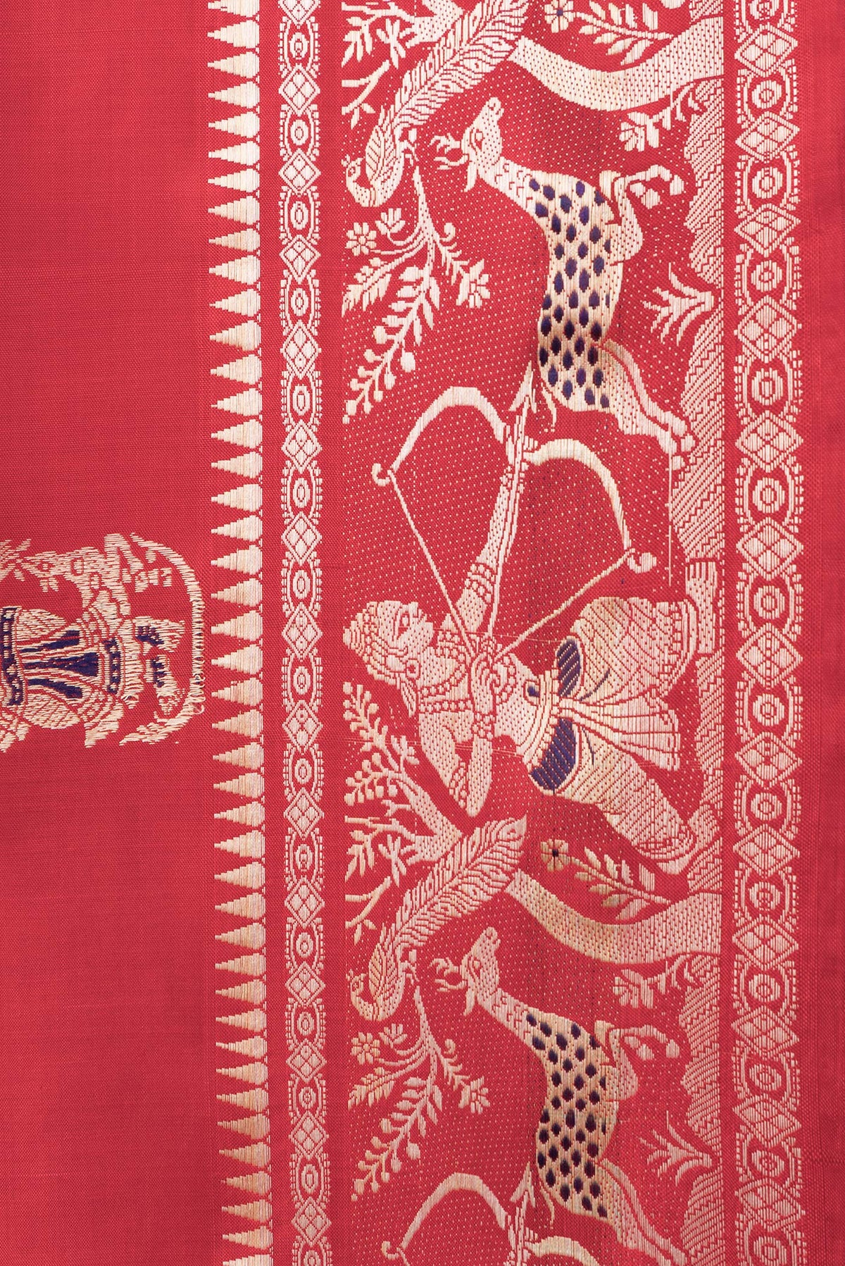 Border image of Red Dual Tone Baluchari Silk Saree with Thread Butta on the body and Fancy Border. 