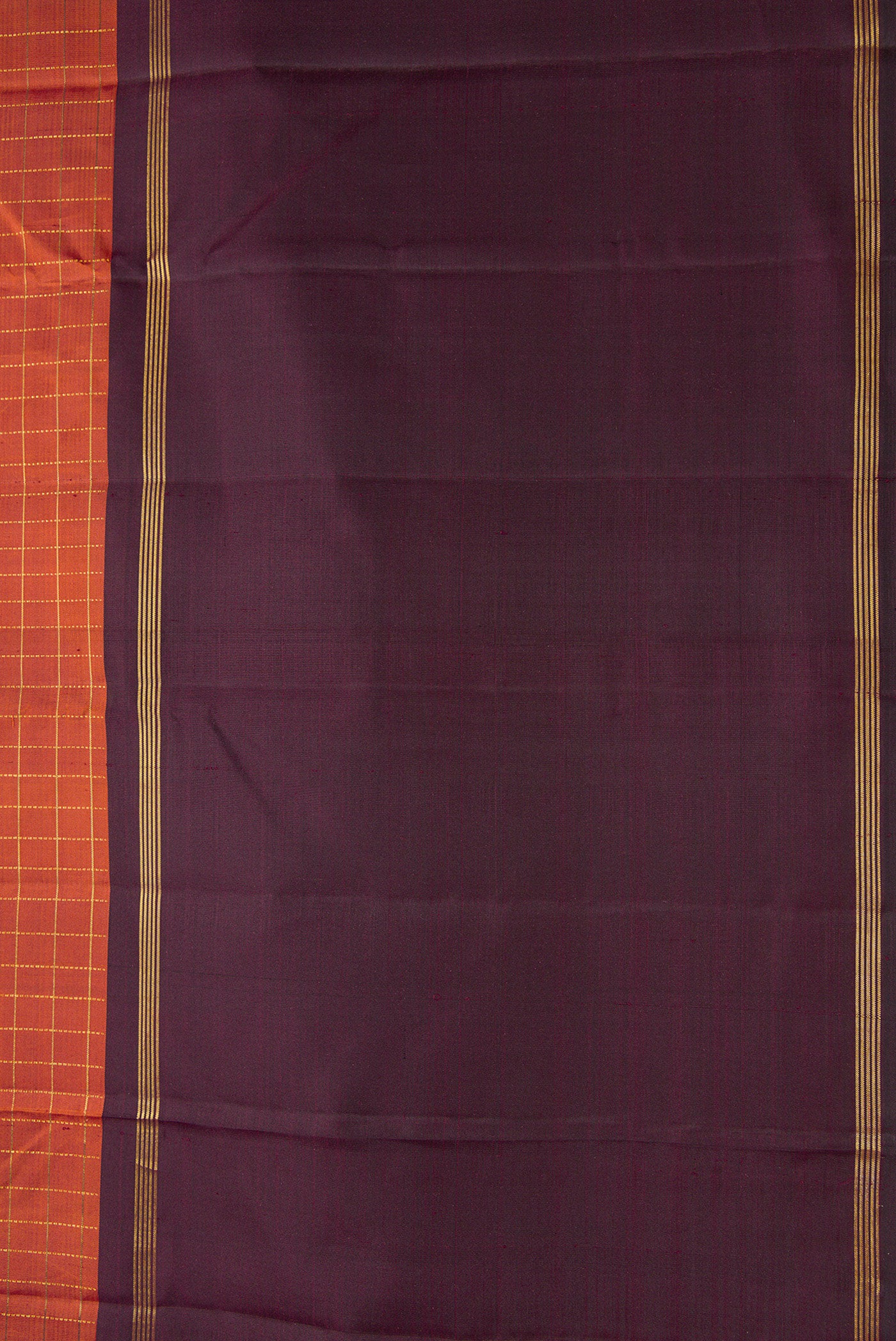 Border image of Brick Orange Dual Tone Kanjivaram Silk Saree with Checked design on the body and Zari Border. 