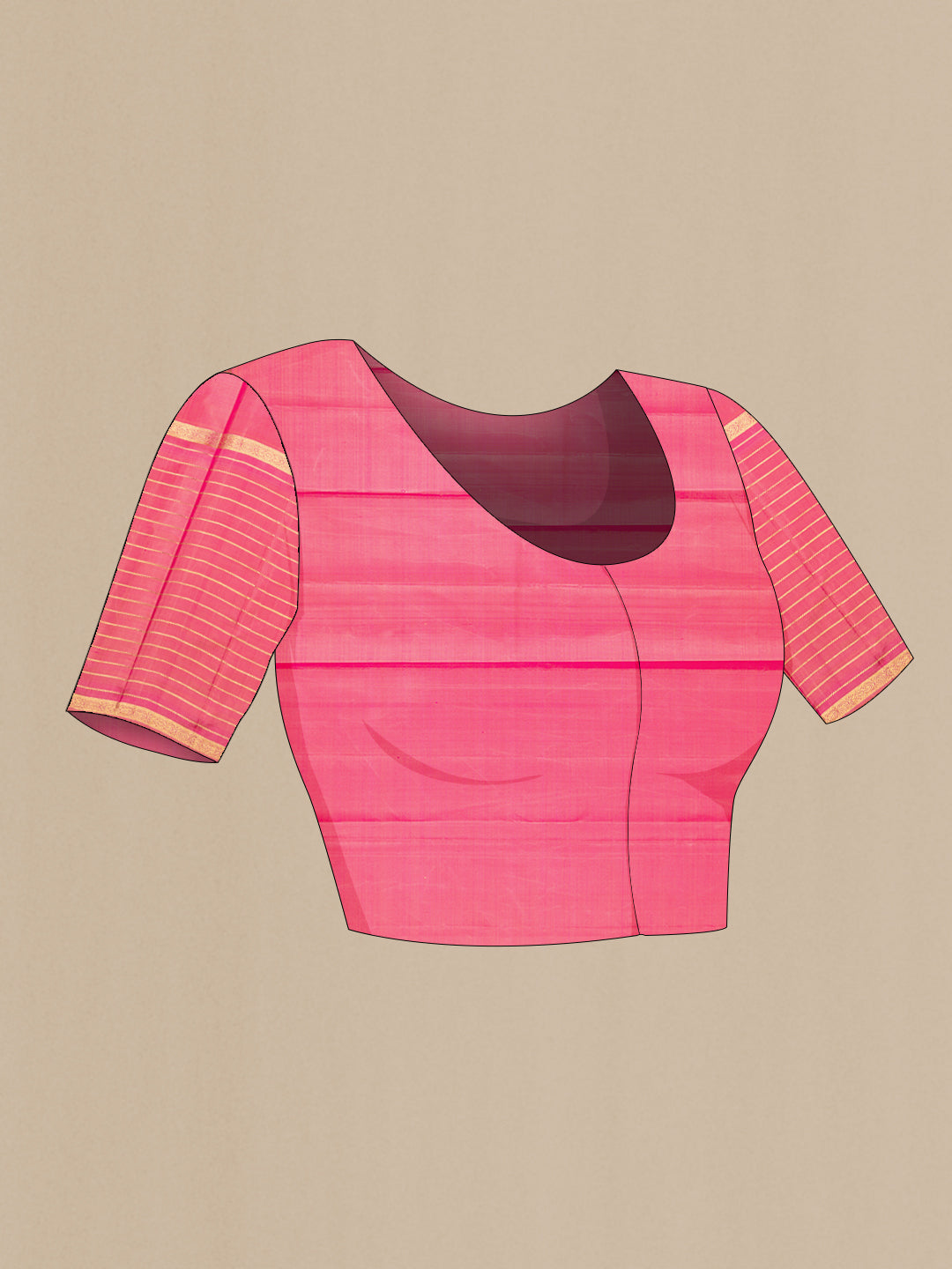 Close up image of the blouse of Pink Dual Tone Kanchipuram Silk Saree with Jacquard With Zari Butta on the body and Zari Border. 