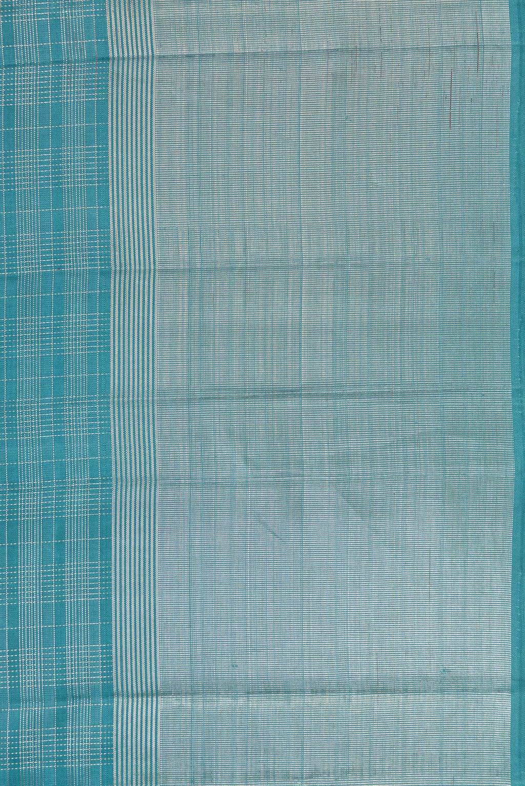 Border image of Maya Blue Dual Tone Kanjivaram Silk Saree with Checked design on the body and Zari Border. 