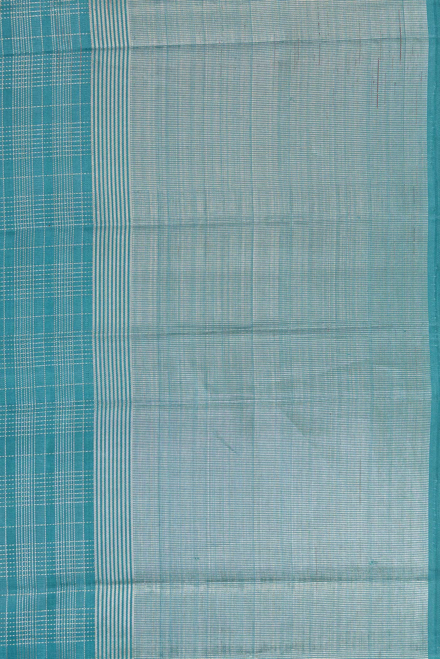 Border image of Maya Blue Dual Tone Kanjivaram Silk Saree with Checked design on the body and Zari Border. 