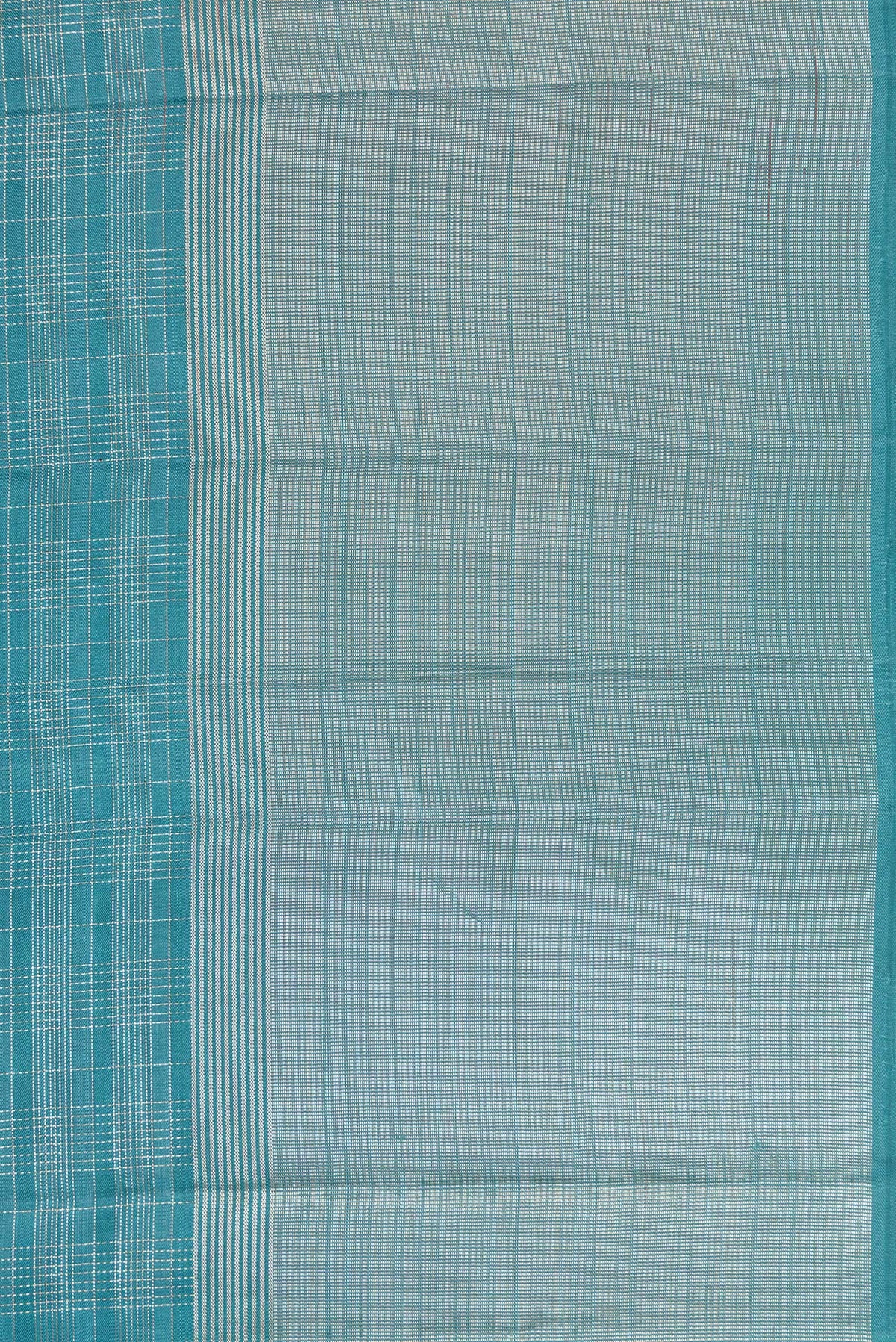 Border image of Maya Blue Dual Tone Kanjivaram Silk Saree with Checked design on the body and Zari Border. 