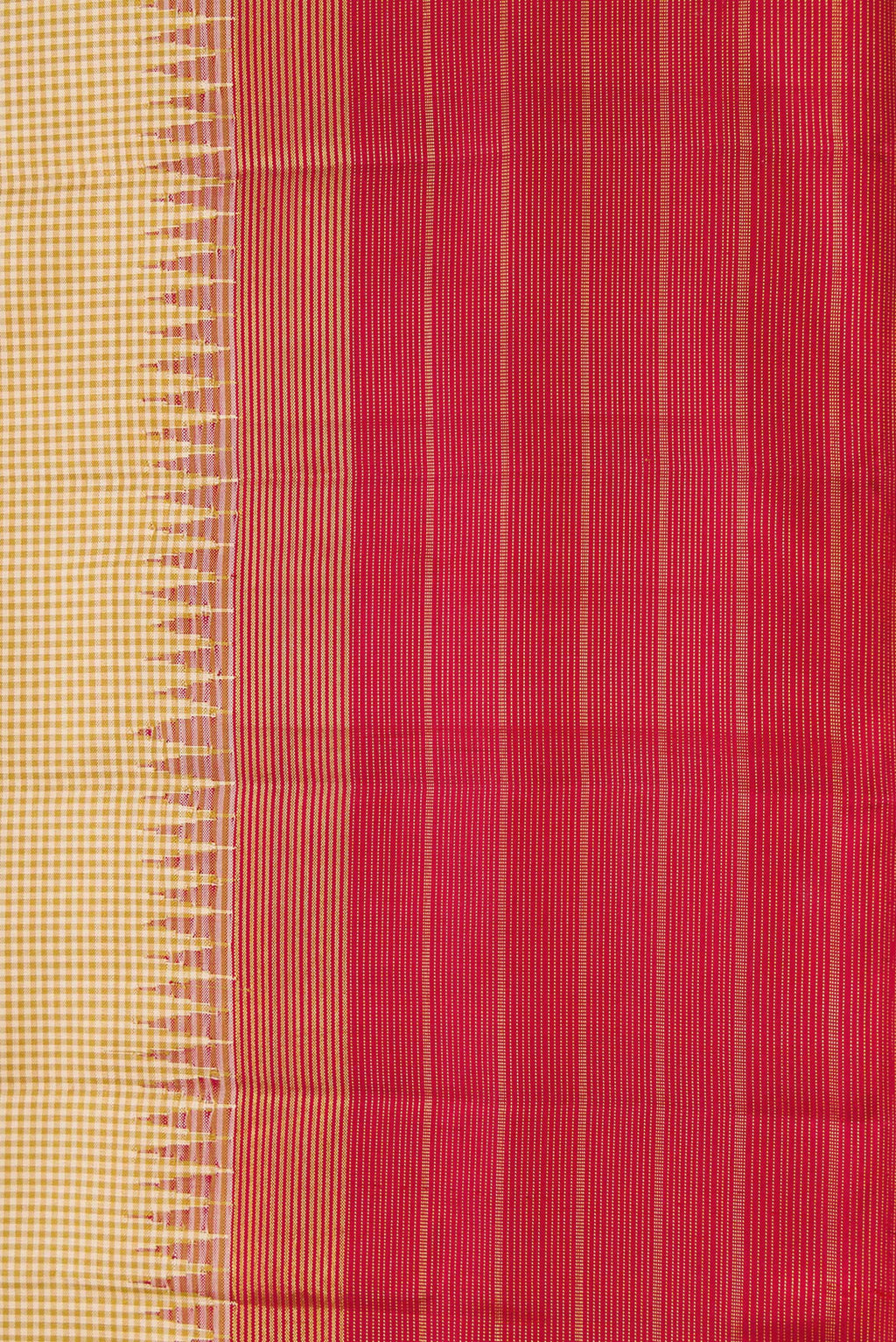 Border image of Beige Dual Tone Kanjivaram Silk Saree with Checked design on the body and Zari Border. 