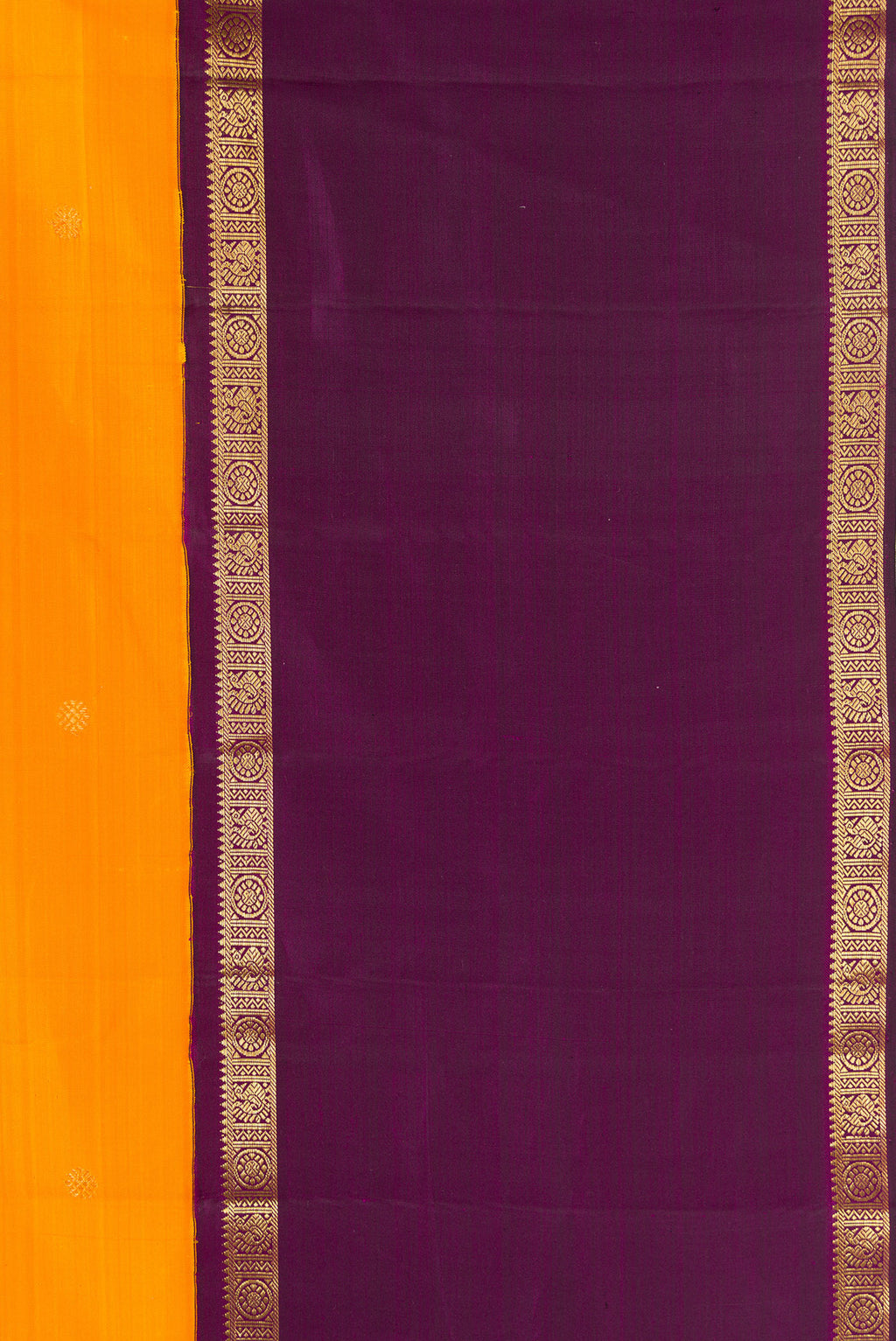 Border image of Mustard Dual Tone Kanjivaram Silk Saree with Zari Butta on the body and Zari Border. 