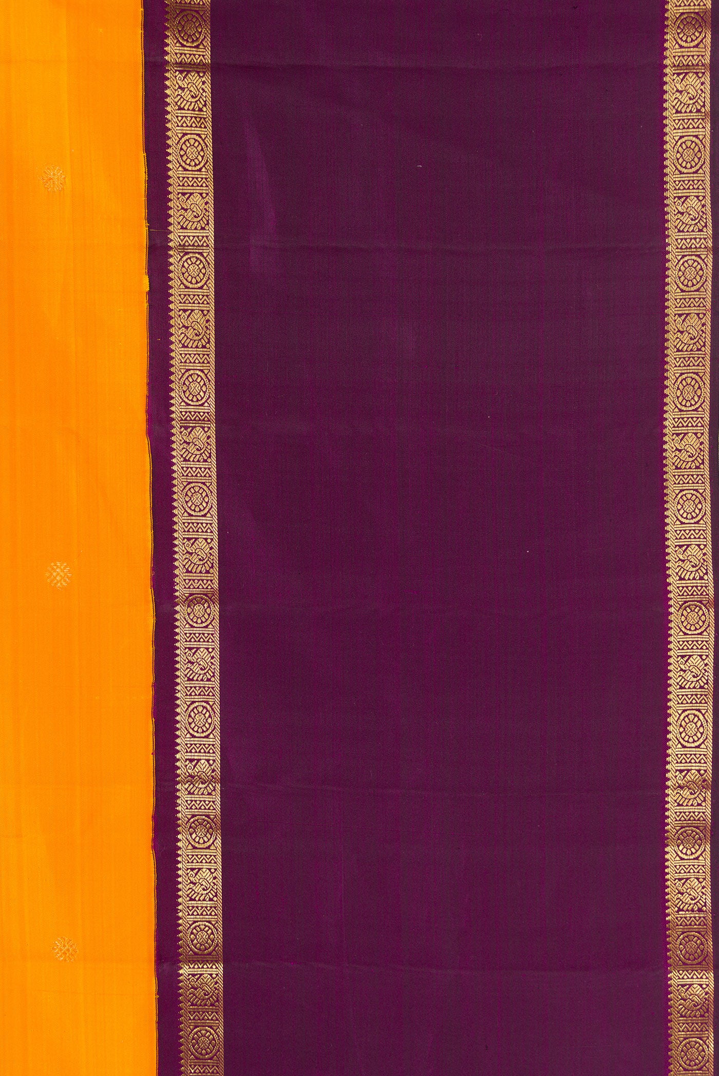 Border image of Mustard Dual Tone Kanjivaram Silk Saree with Zari Butta on the body and Zari Border. 