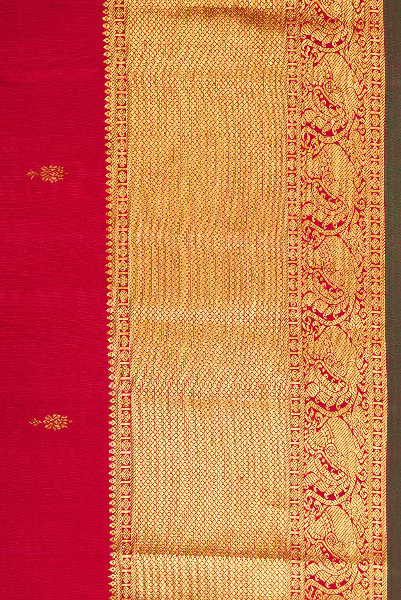 Border image of Red Dual Tone Kanjivaram Silk Saree with Zari Butta on the body and Zari Border. 