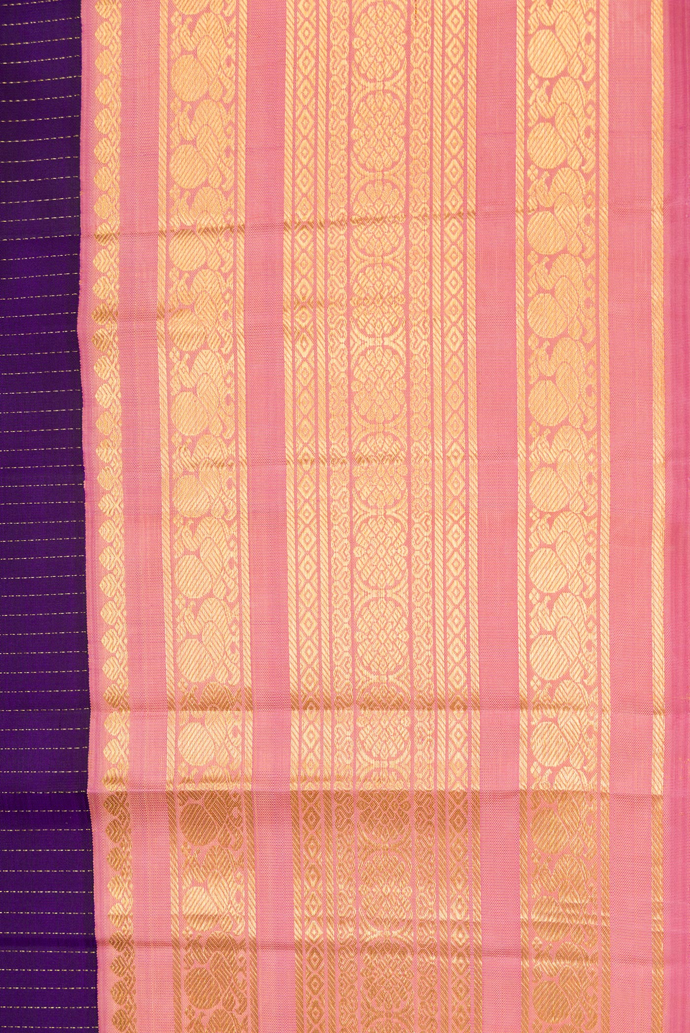 Border image of Violet Dual Tone Kanchipuram Silk Saree with Stripes on the body and Zari Border. 