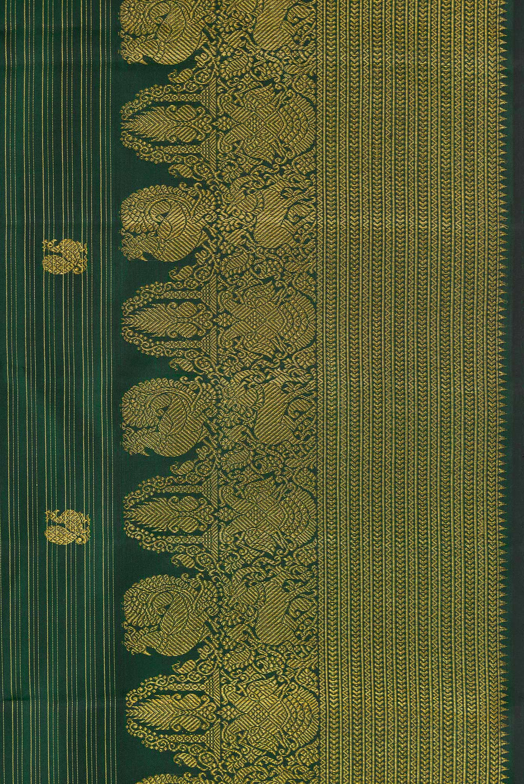 Border image of Green Dual Tone Kanchipuram Silk Saree with Zari Butta on the body and Zari Border. 