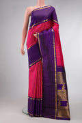 Pink Dual Tone Kanchipuram Silk Saree with Zari Butta on the body and Zari Border.  displayed on a mannequin