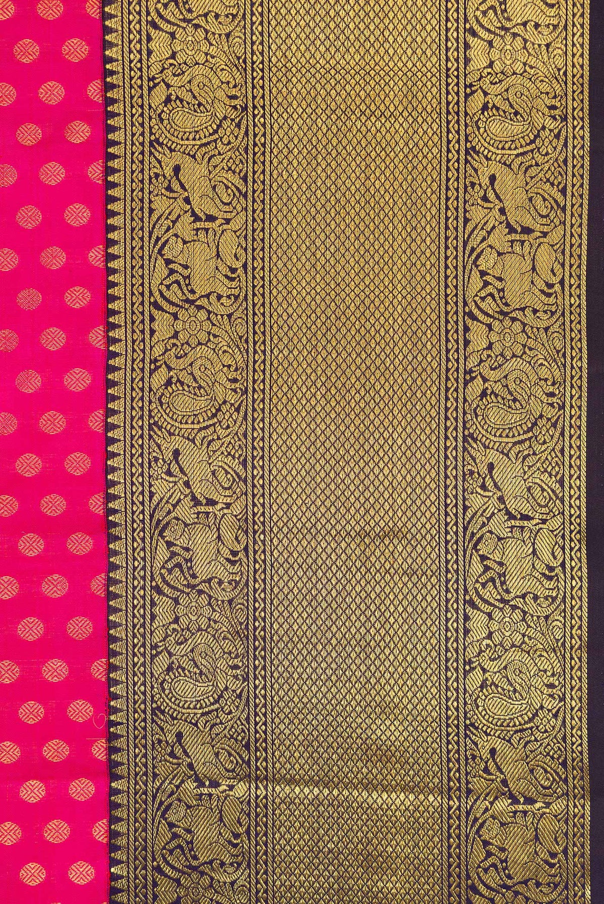 Border image of Pink Dual Tone Kanchipuram Silk Saree with Zari Butta on the body and Zari Border. 