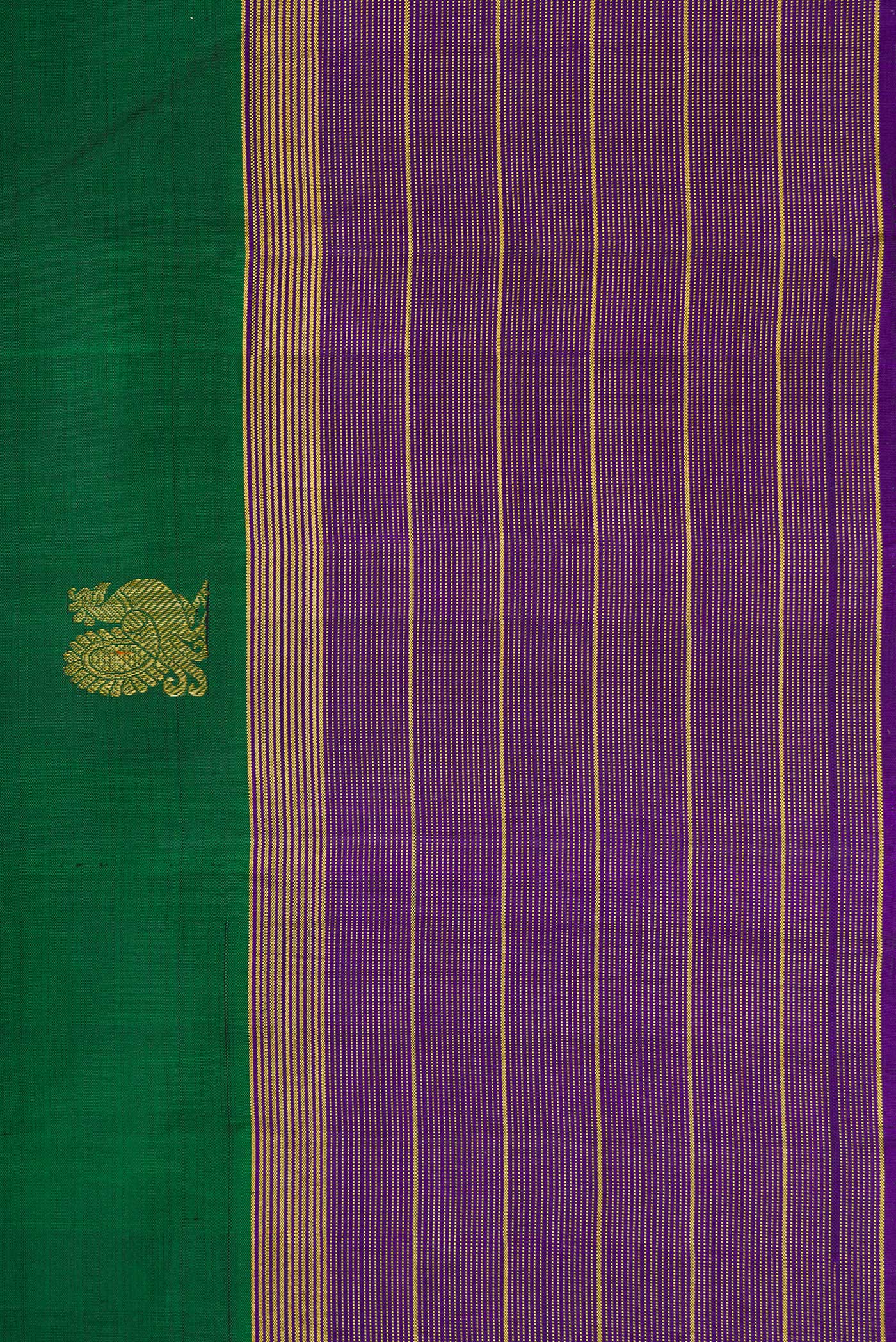 Border image of Green Dual Tone Kanjivaram Silk Saree with Zari Butta on the body and Zari Border. 