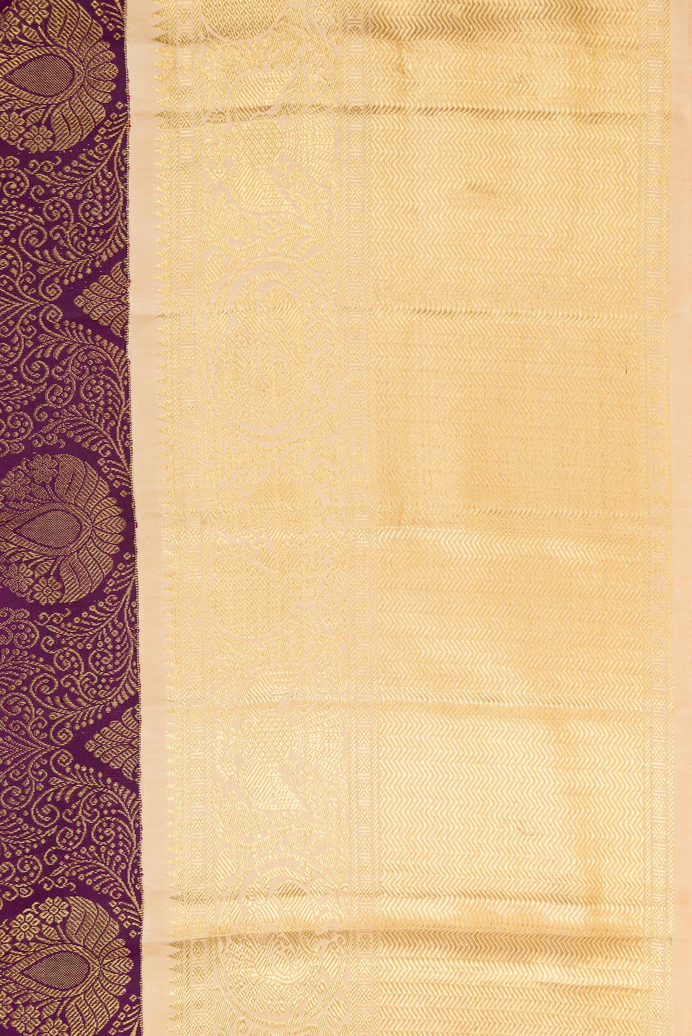 Border image of Burgundy Dual Tone Kanjivaram Silk Saree with Zari Brocade on the body and Zari Border. 