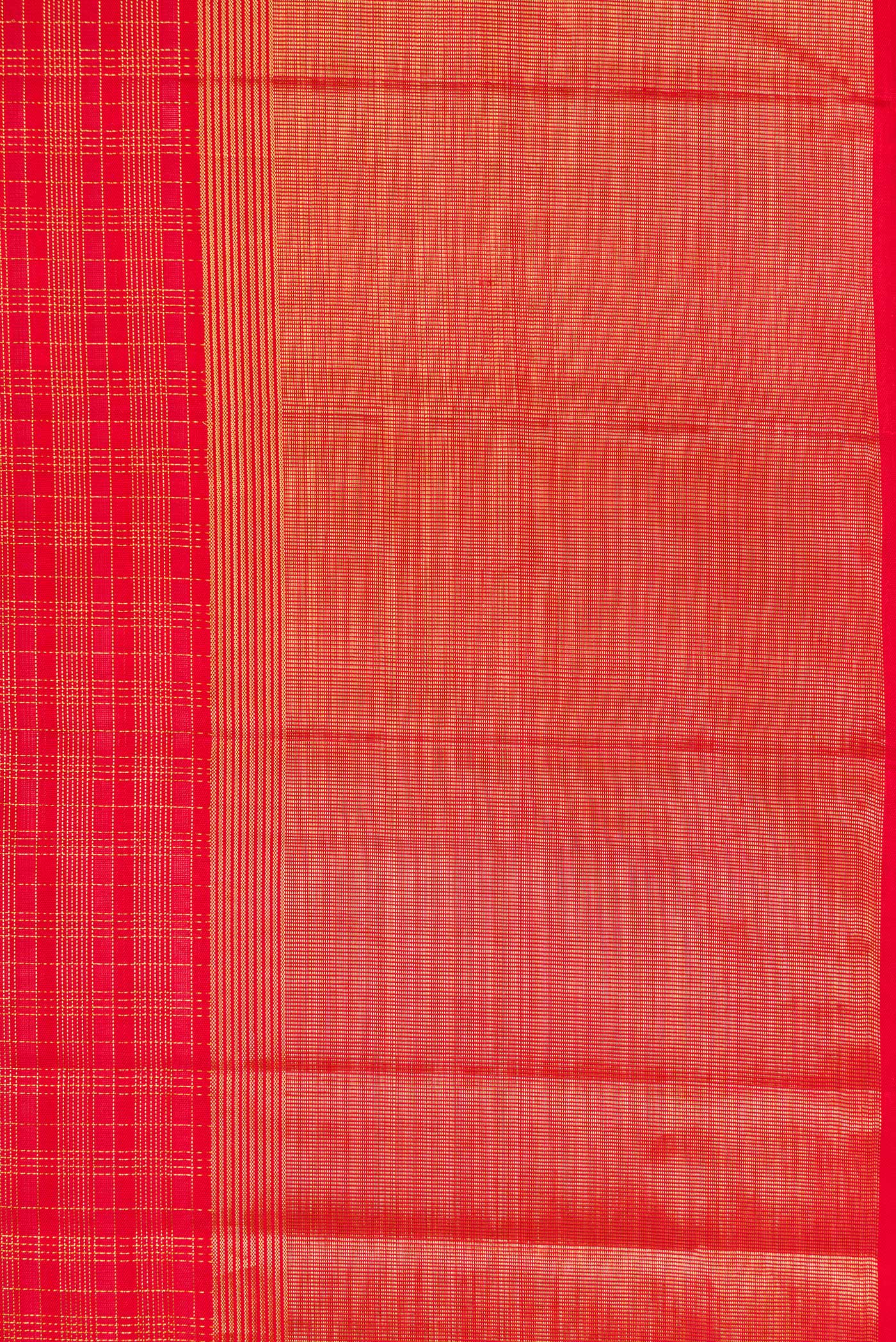 Border image of Red Dual Tone Kanjivaram Silk Saree with Checked design on the body and Zari Border. 
