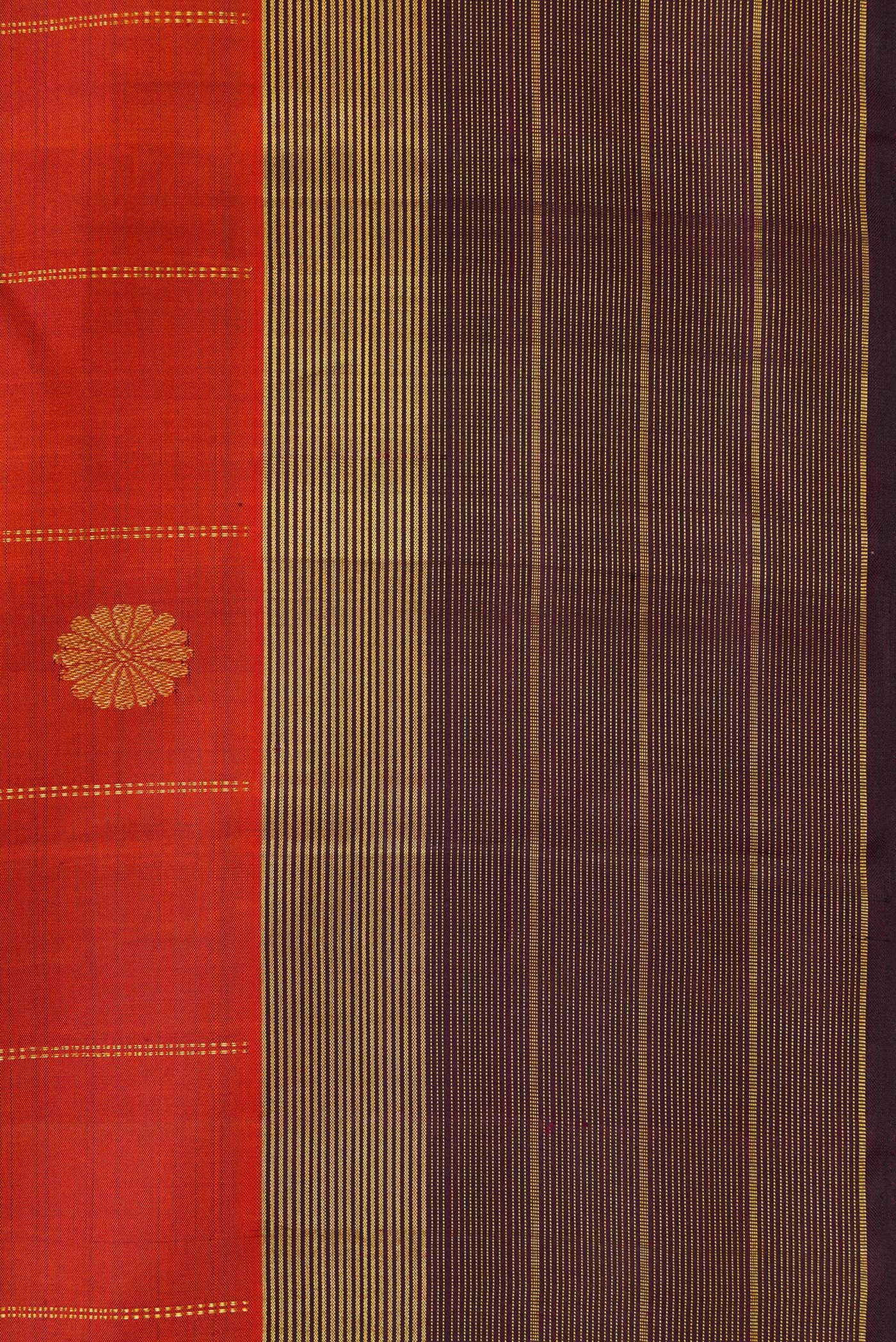 Border image of Brick Orange Dual Tone Kanjivaram Silk Saree with Checked design on the body and Zari Border. 